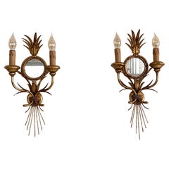 Gilt Wall Sconces with Antique Mirror and Leaves by Kögl, 1970s, Set of Two