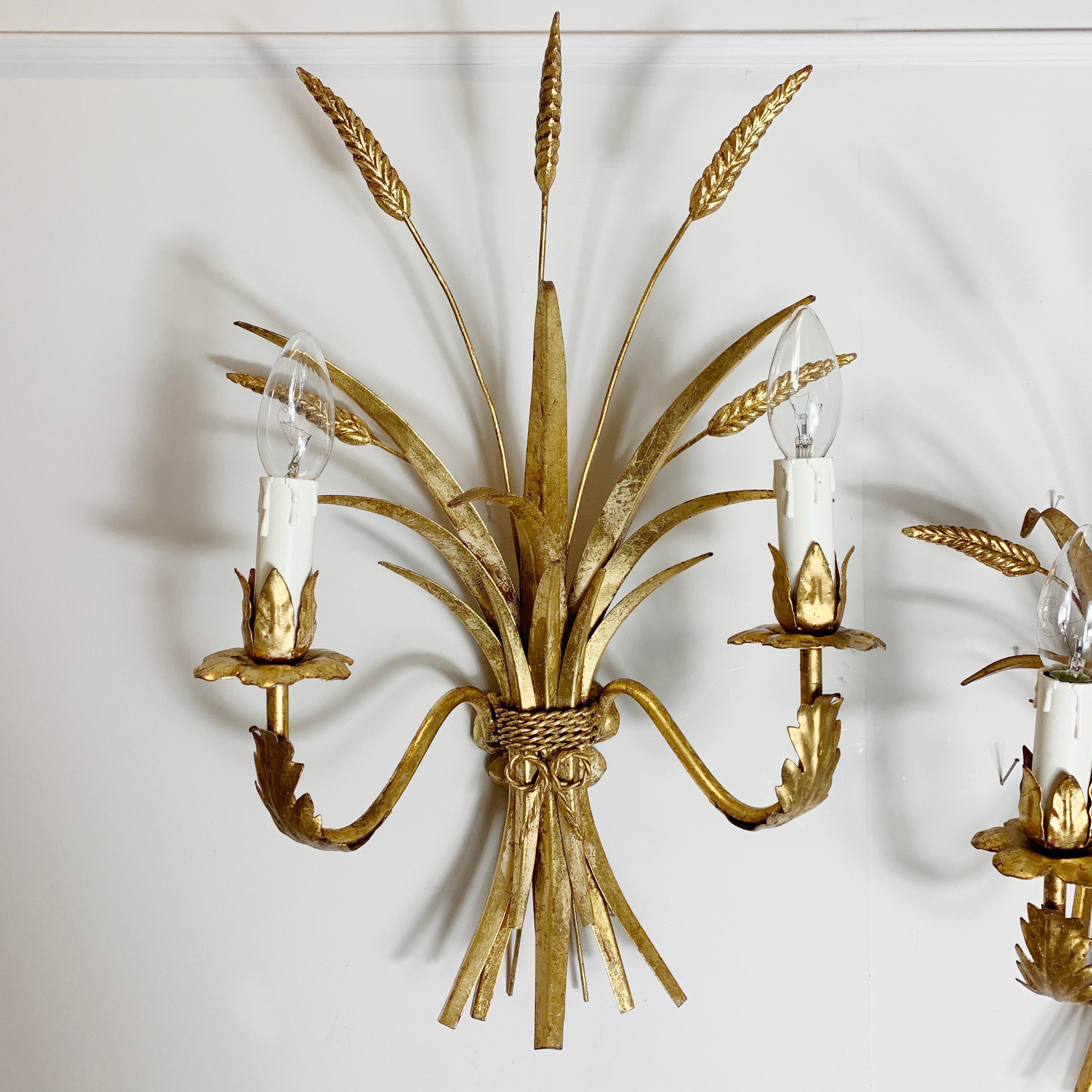 Gilt Wheat Sheaf Wall Sconce's, circa 1970s In Good Condition In Hastings, GB