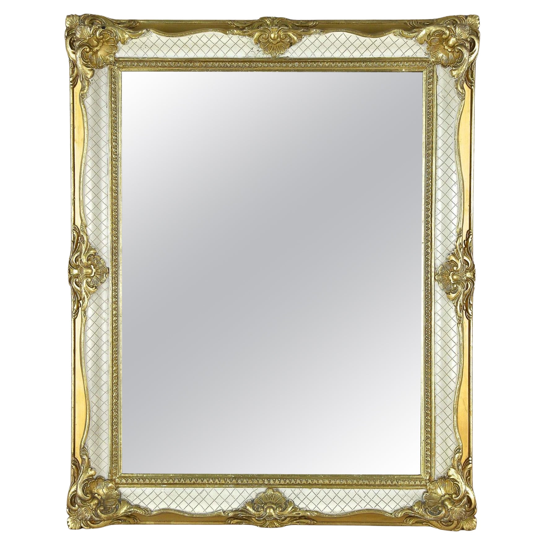 Gilt/ White Venetian Rococo Style Wall Mirror, Mid Century - IT ca. 1950