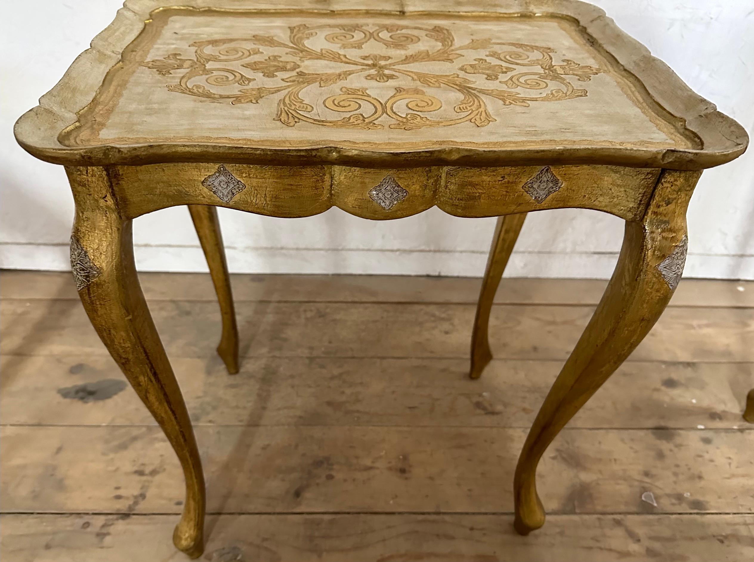 Giltwood 1950s Set of 3 Florentine Nesting or Stacking Tables For Sale 4