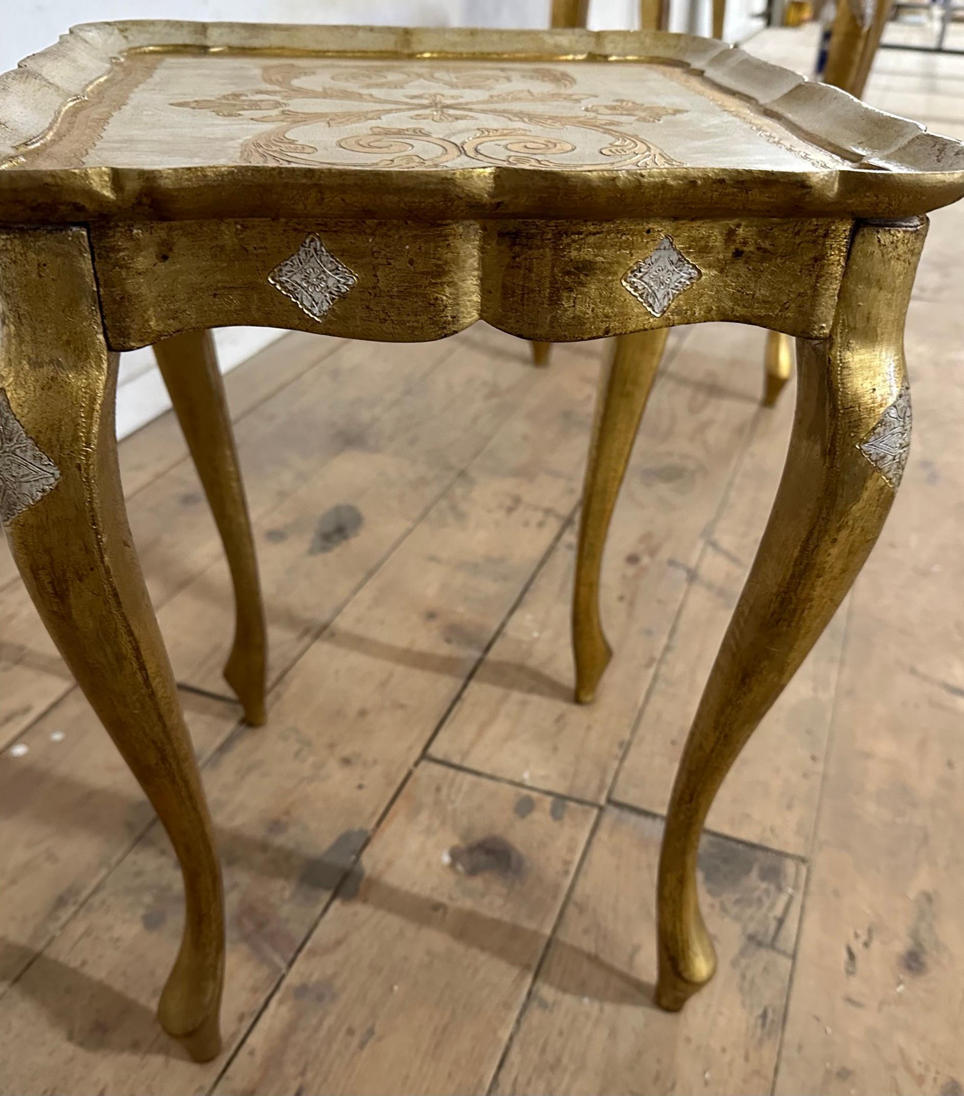 Giltwood 1950s Set of 3 Florentine Nesting or Stacking Tables For Sale 5