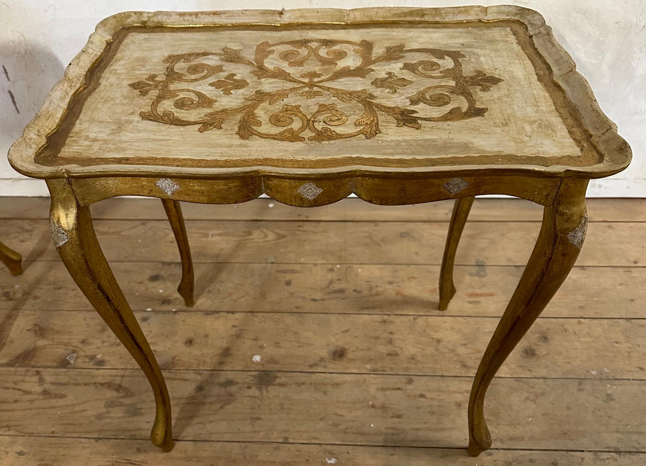 Giltwood 1950s Set of 3 Florentine Nesting or Stacking Tables For Sale 6