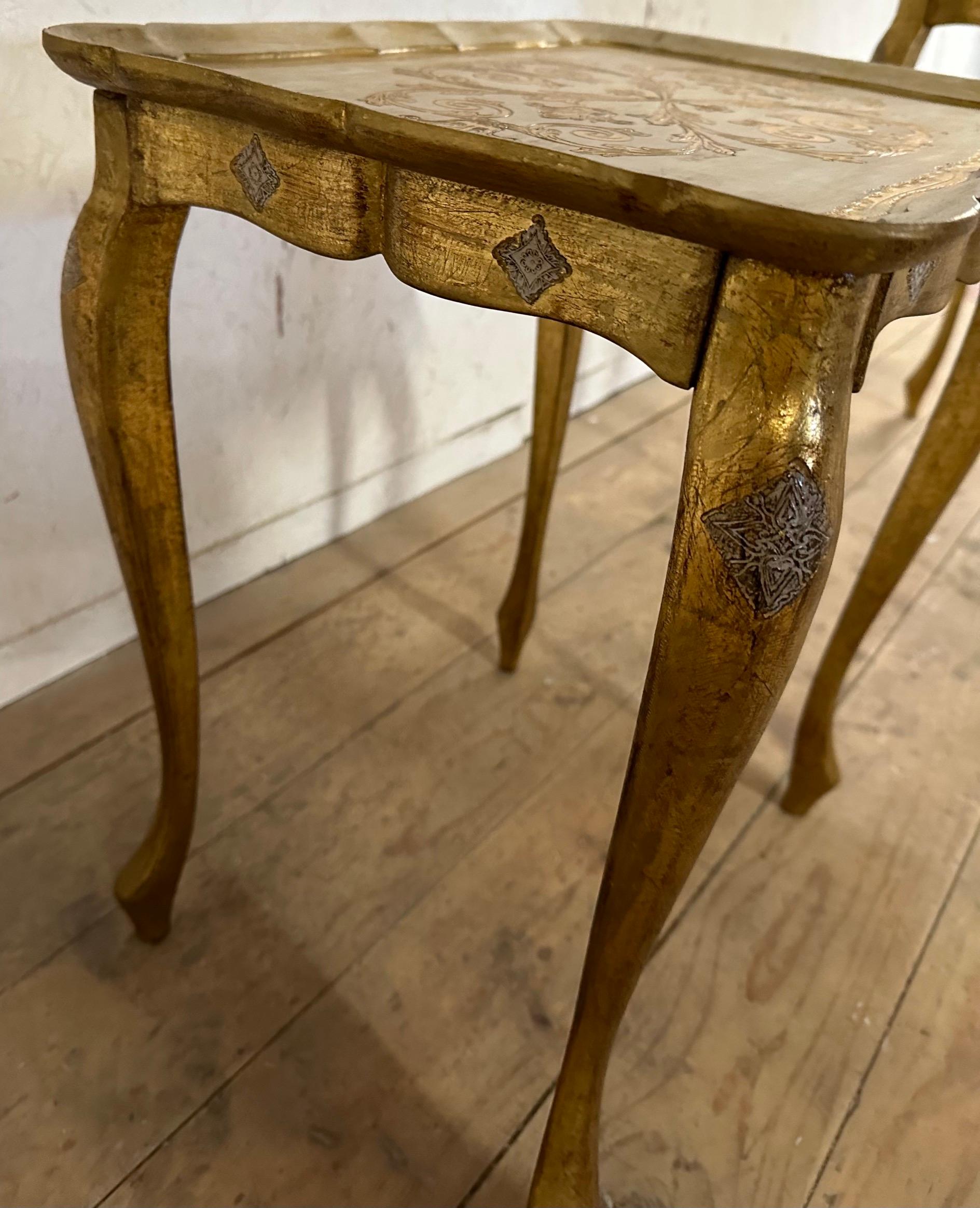 Giltwood 1950s Set of 3 Florentine Nesting or Stacking Tables For Sale 6