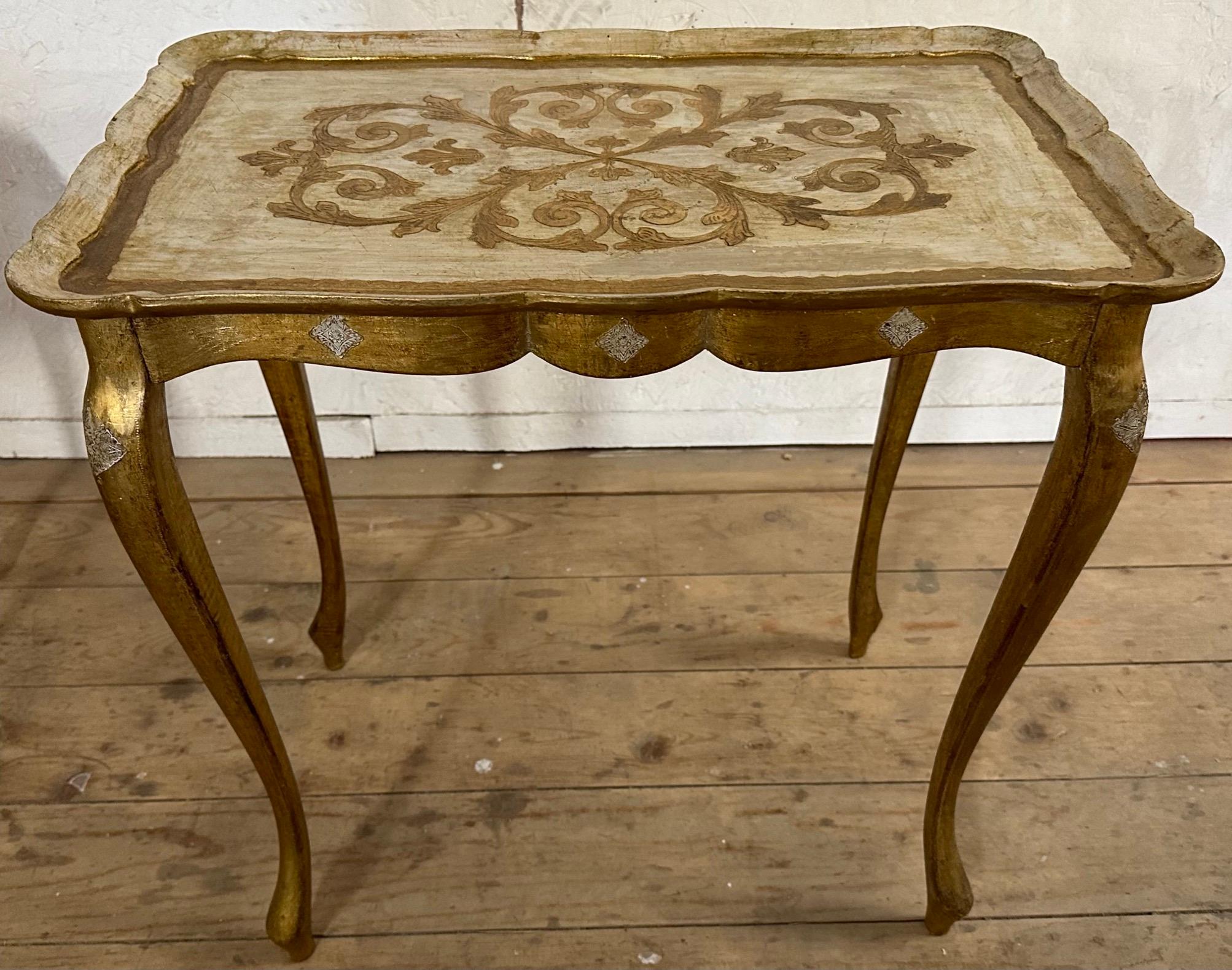 Giltwood 1950s Set of 3 Florentine Nesting or Stacking Tables In Good Condition For Sale In Sheffield, MA