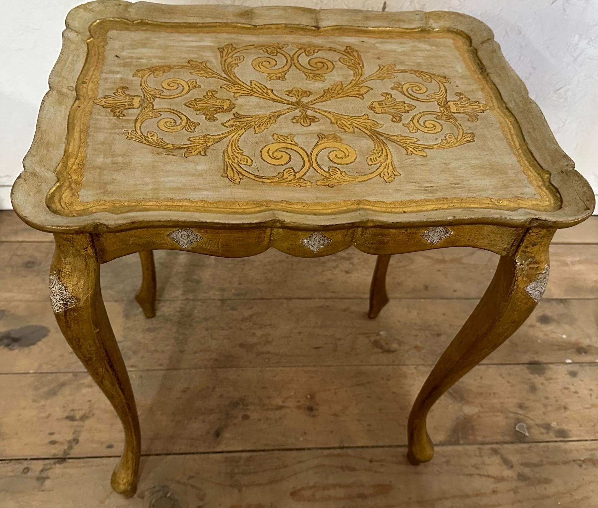 Wood Giltwood 1950s Set of 3 Florentine Nesting or Stacking Tables For Sale