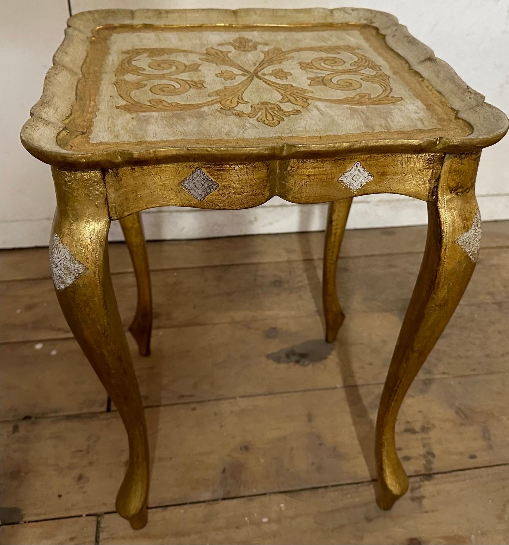 Giltwood 1950s Set of 3 Florentine Nesting or Stacking Tables For Sale 2