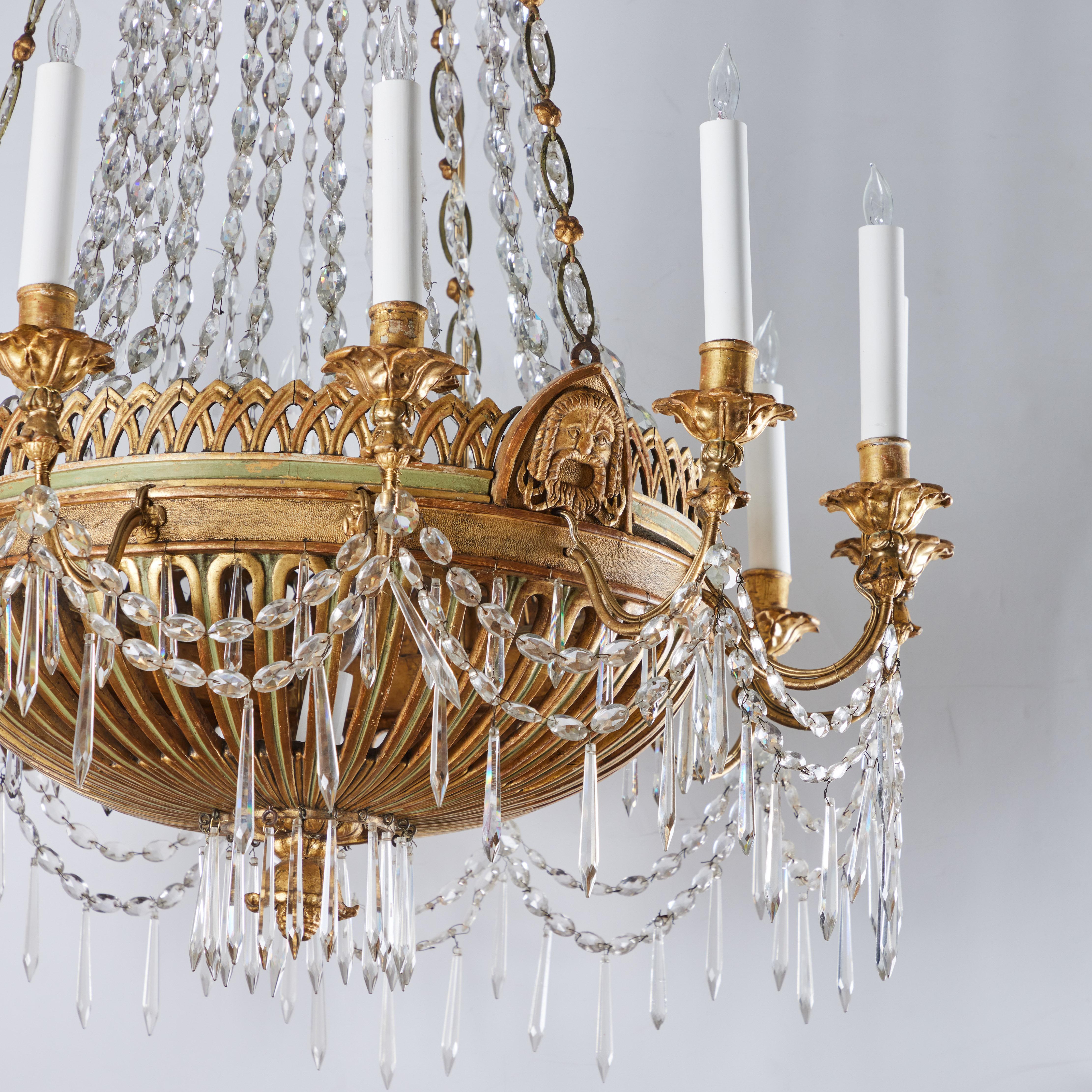Gilt-wood and Crystal Chandelier In Good Condition For Sale In Newport Beach, CA