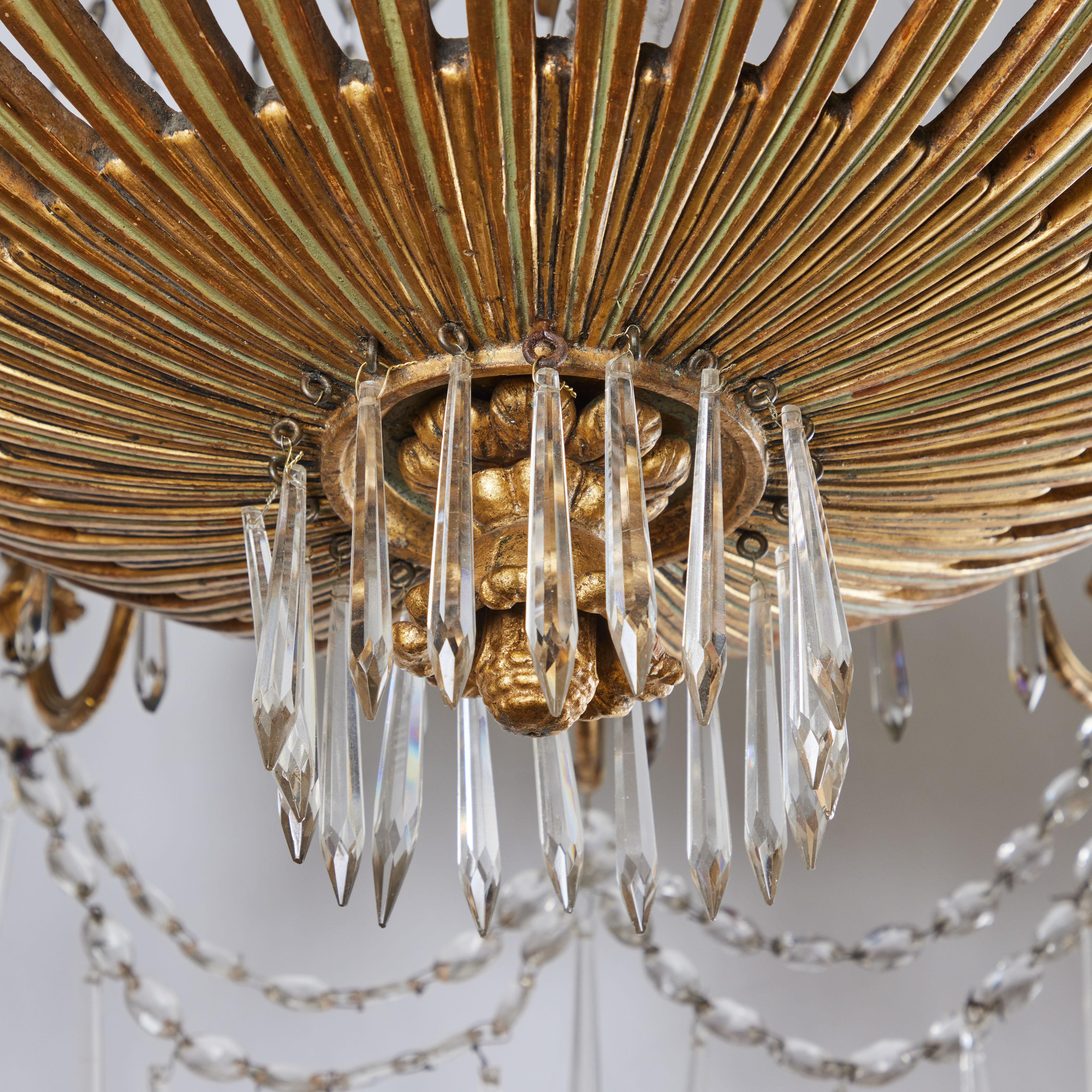 19th Century Gilt-wood and Crystal Chandelier For Sale