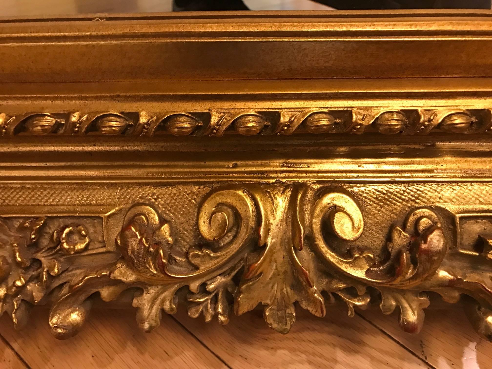 Gilt Wood and Gesso Beveled Wall Mirror In Excellent Condition In Lambertville, NJ