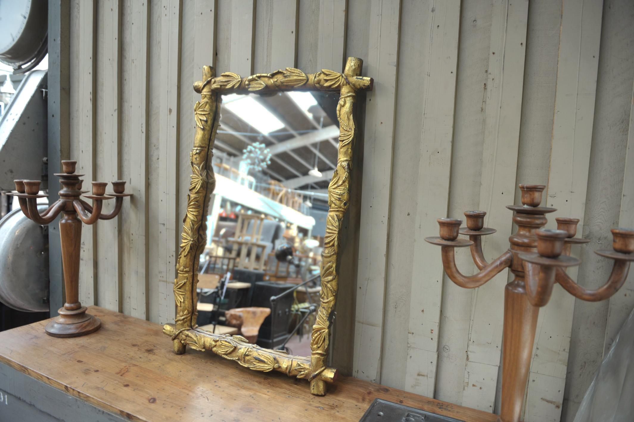 Giltwood and Glass Mirror with Palm Tree Leaf Decor, circa 1950 6