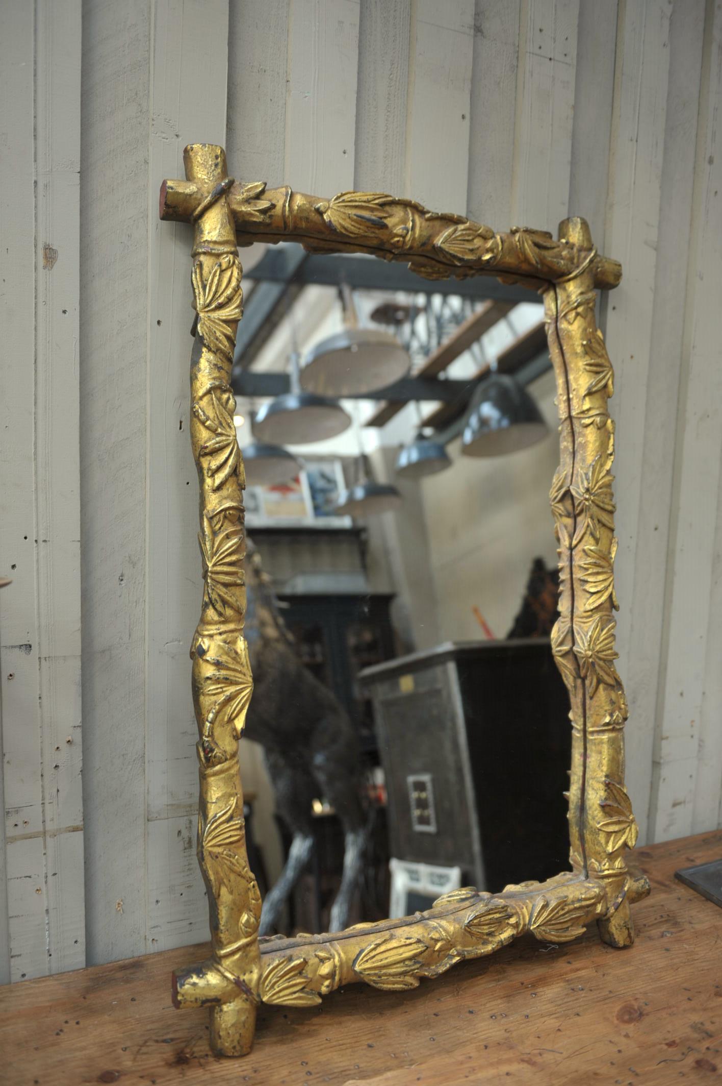 Giltwood and Glass Mirror with Palm Tree Leaf Decor, circa 1950 8