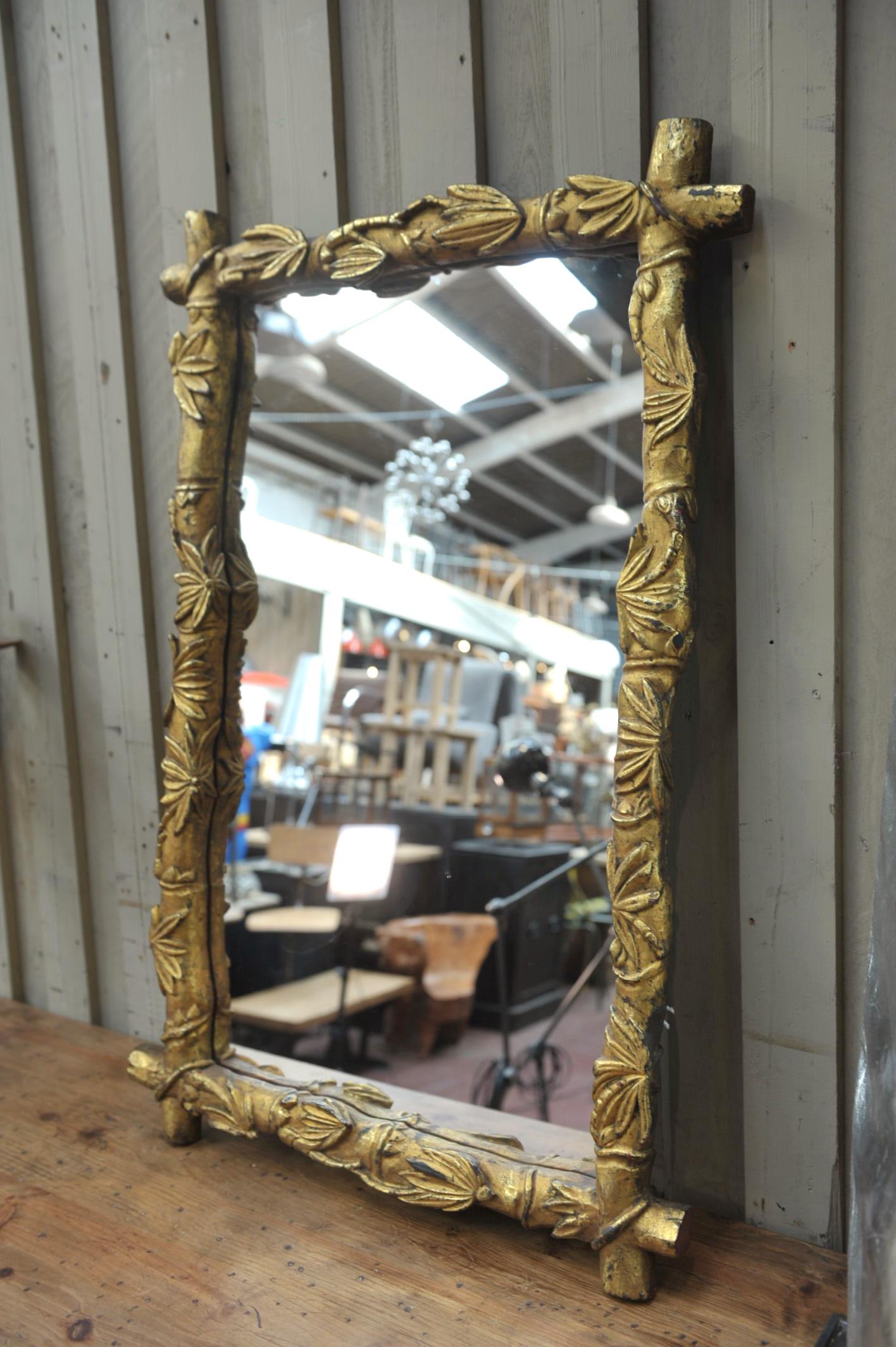 French Giltwood and Glass Mirror with Palm Tree Leaf Decor, circa 1950