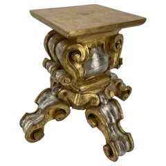 Giltwood and Silver Leaf Carved Capital Pedestal Base, Midcentury Italy