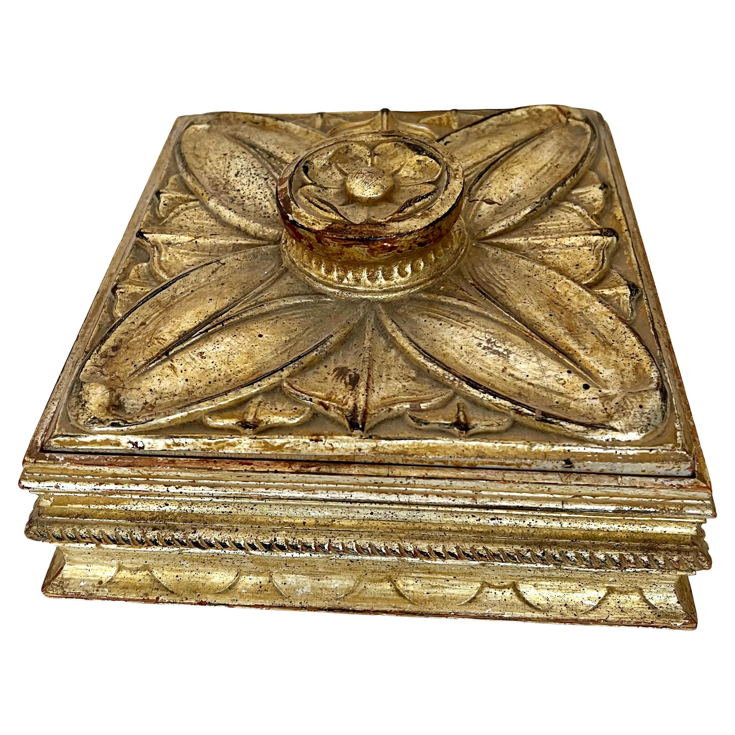 Gilt Wood and Terracotta Hand Carved Italian Lidded Decorative Box 