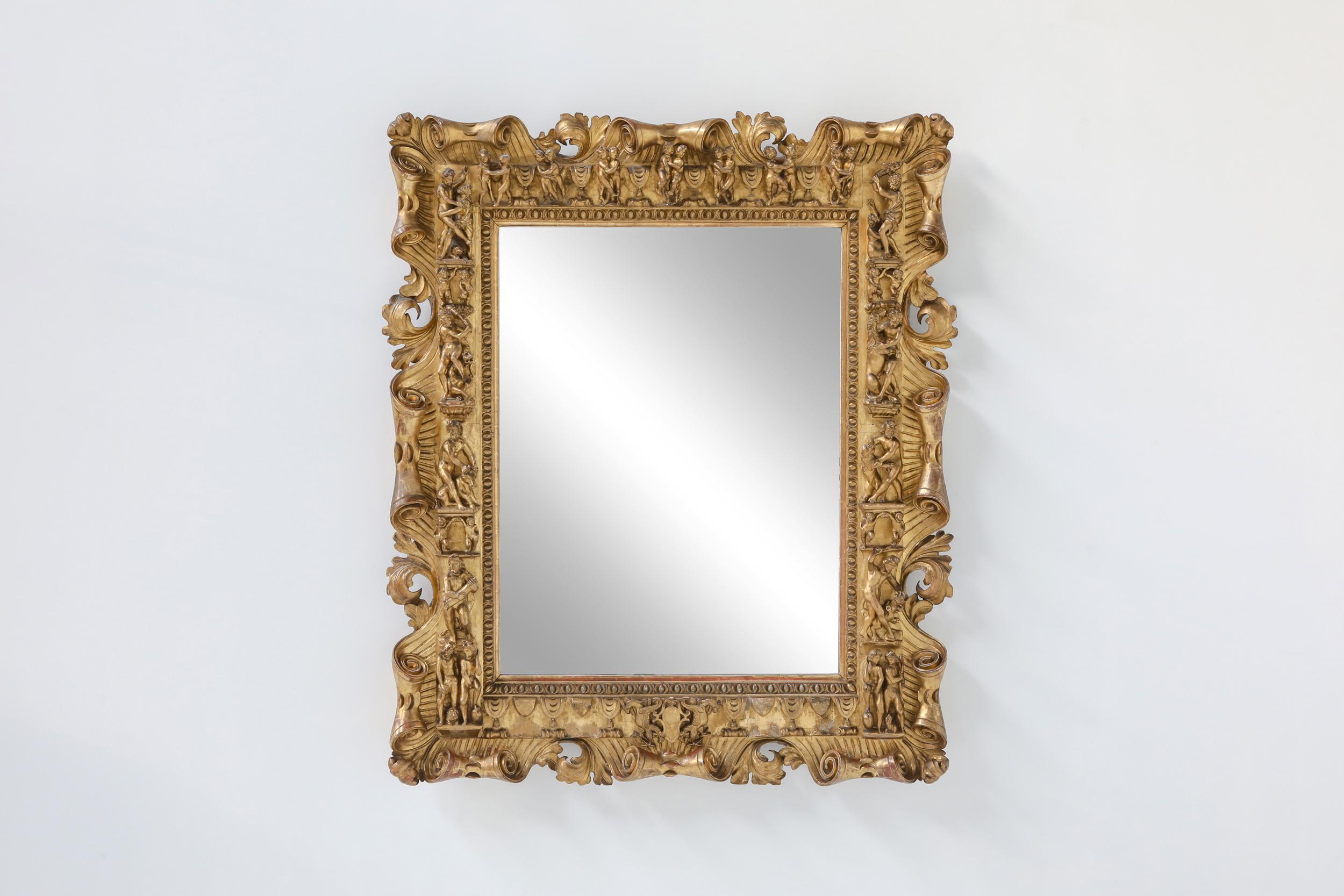 Antique Mirror in legno dorato, stile Luigi XV francese, XIX secolo in vendita 1