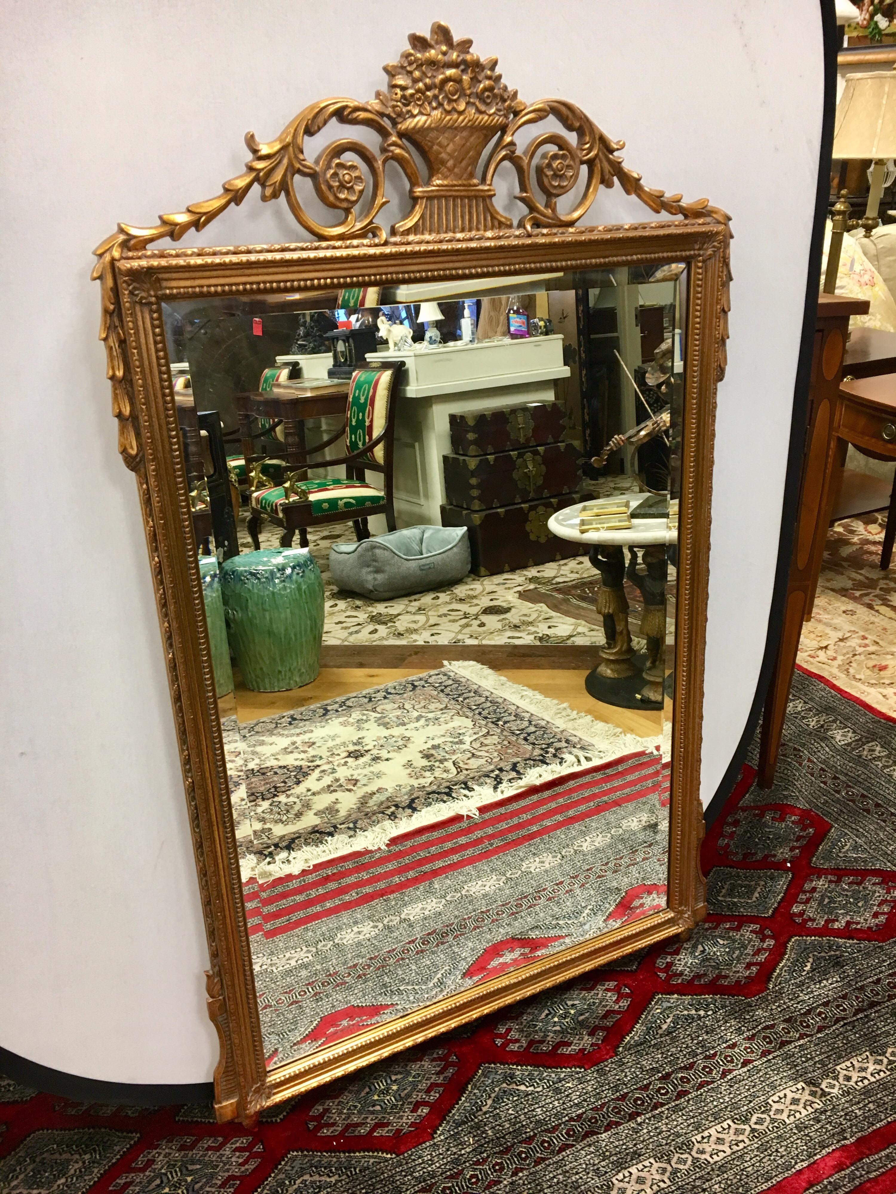 Late 20th Century Giltwood Carved Beveled Mirror by Creative Wall Mirror & Art