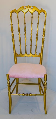 Silla Auxiliar Chiavari de Madera Dorada, Italia, Años 60