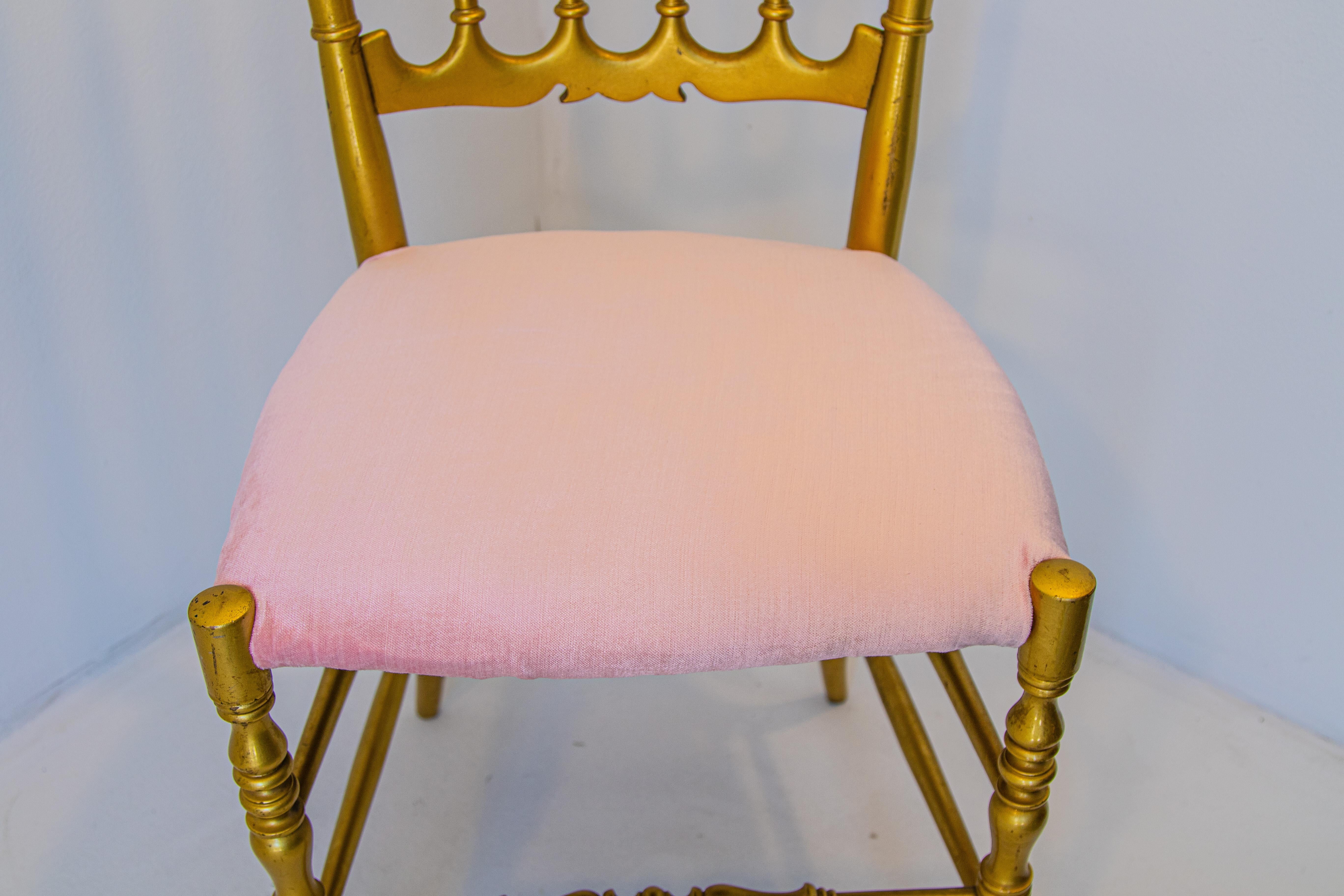 Hollywood Regency Gilt Wood Chiavari Side Chair, Italy, 1960s For Sale