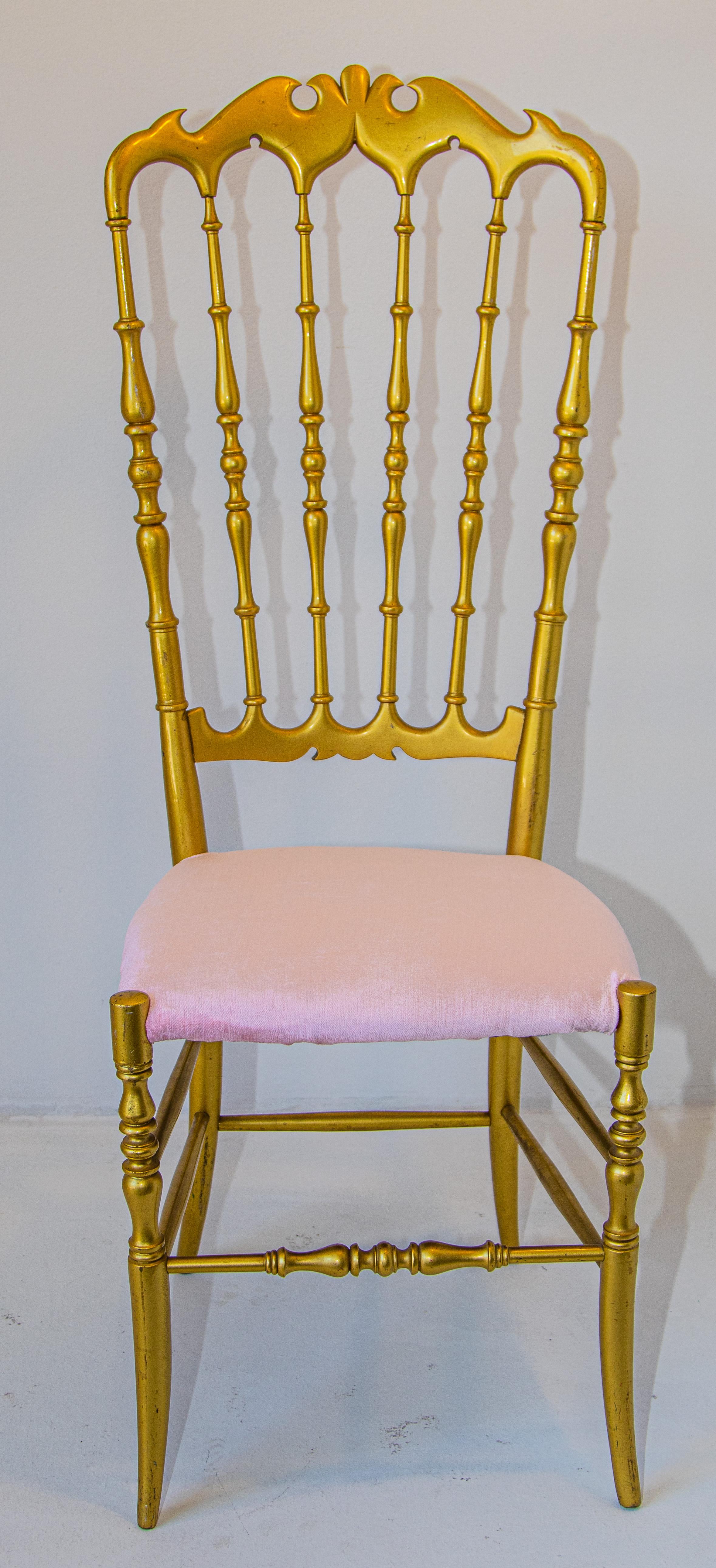 Italian Gilt Wood Chiavari Side Chair, Italy, 1960s For Sale