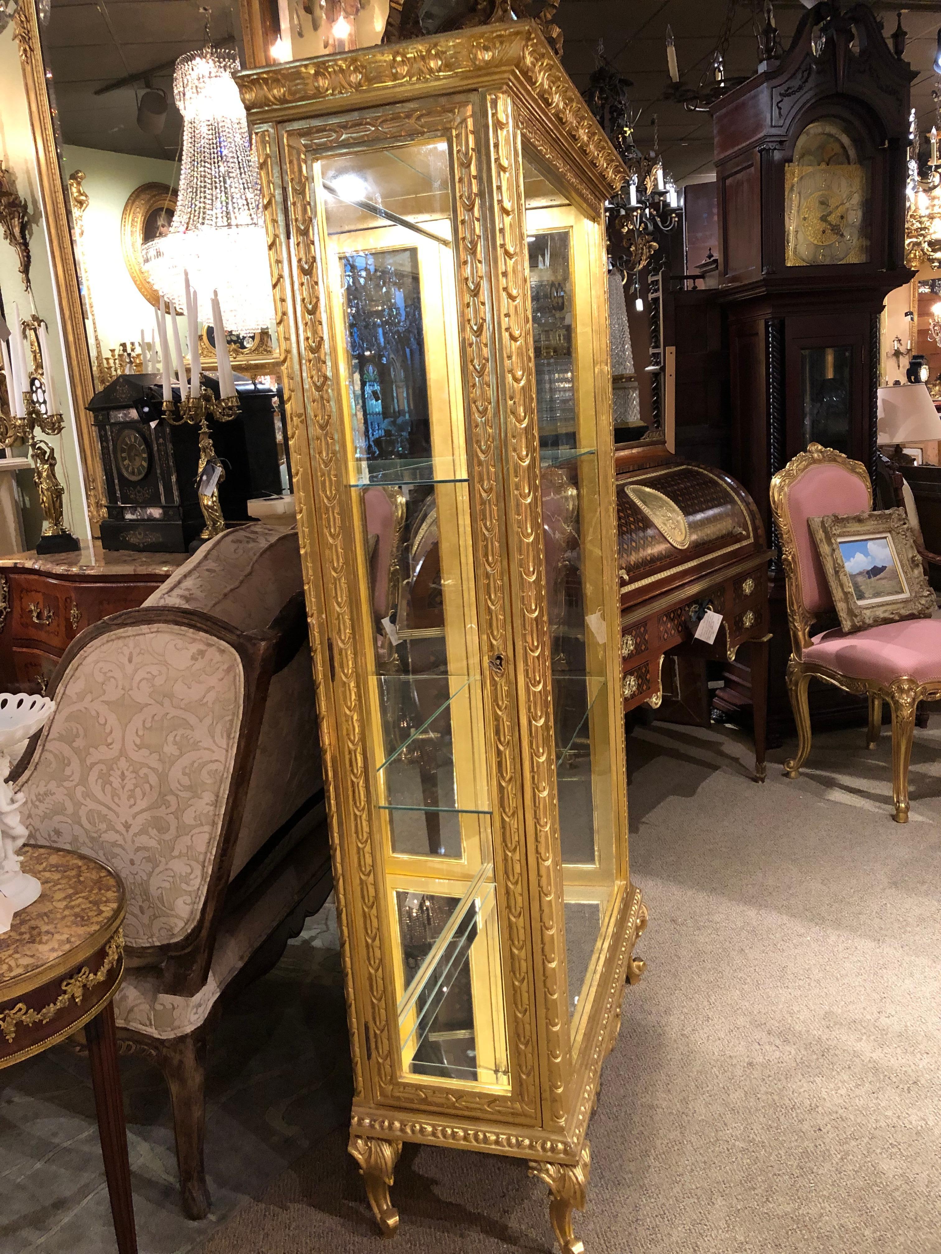 Giltwood Display Cabinet, Louis XV Style In Good Condition In Houston, TX
