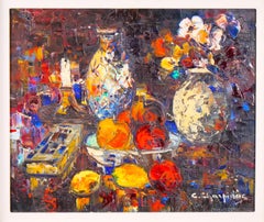 Gilt wood frame Christo Charpides ( Greek 1902-1992 ) Still life Flowers & fruit