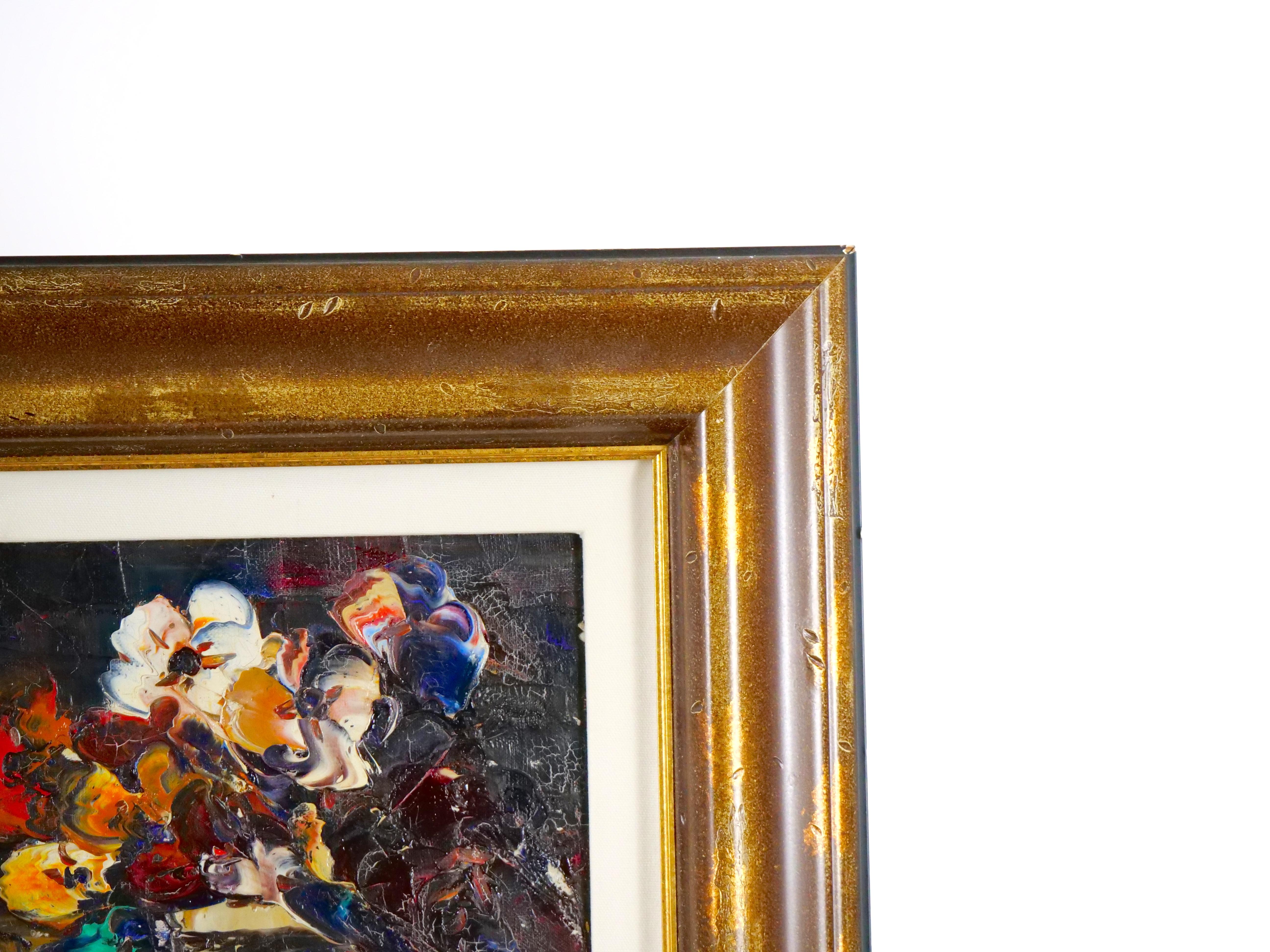 Gilt wood frame Christo Charpides ( Greek 1902-1992 ) Still life Flowers & fruit For Sale 1