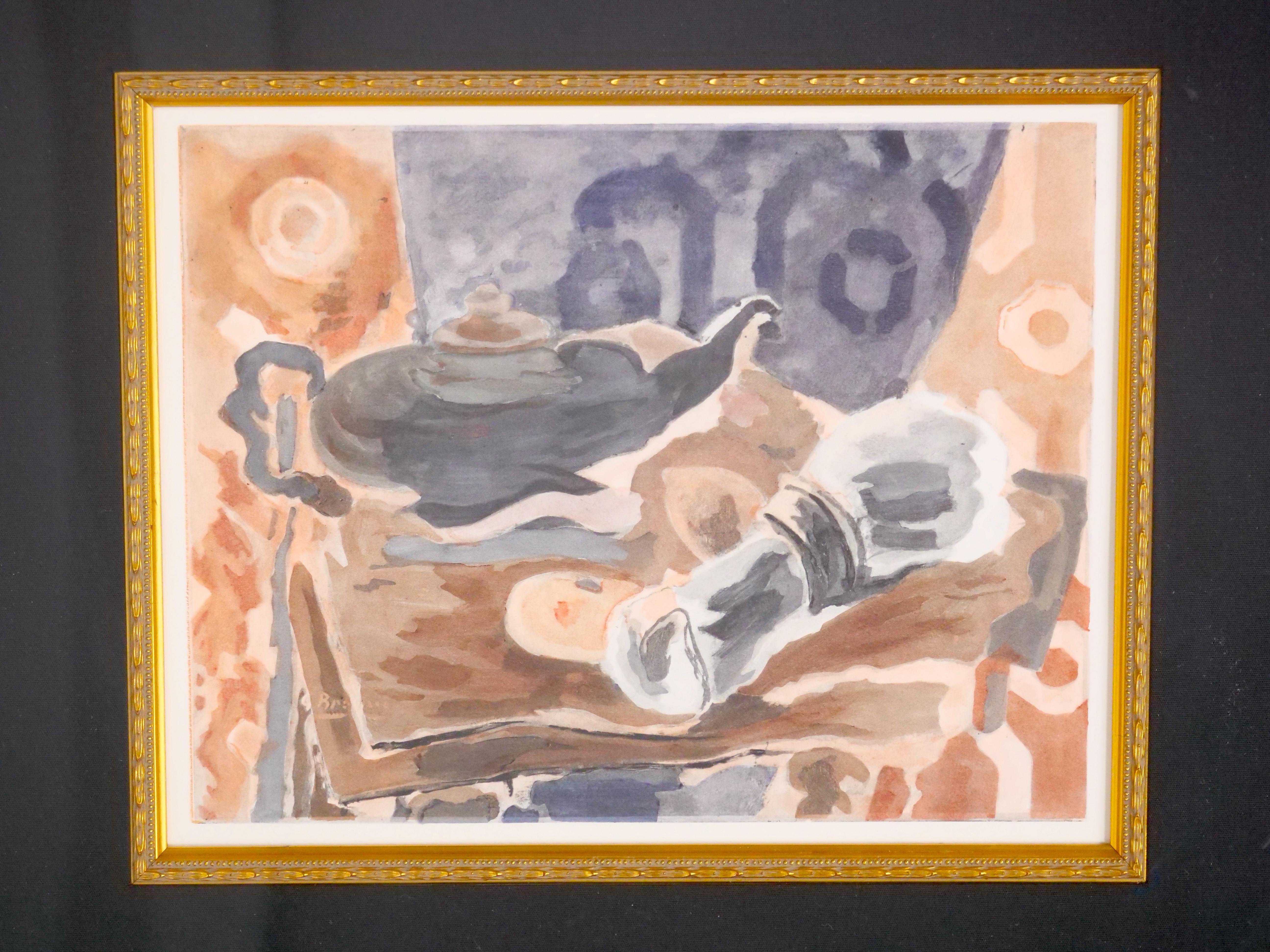 Werten Sie Ihre Kunstsammlung mit dieser exquisiten, vergoldeten, holzgerahmten Lithografie des berühmten Künstlers George Braque mit dem Titel 