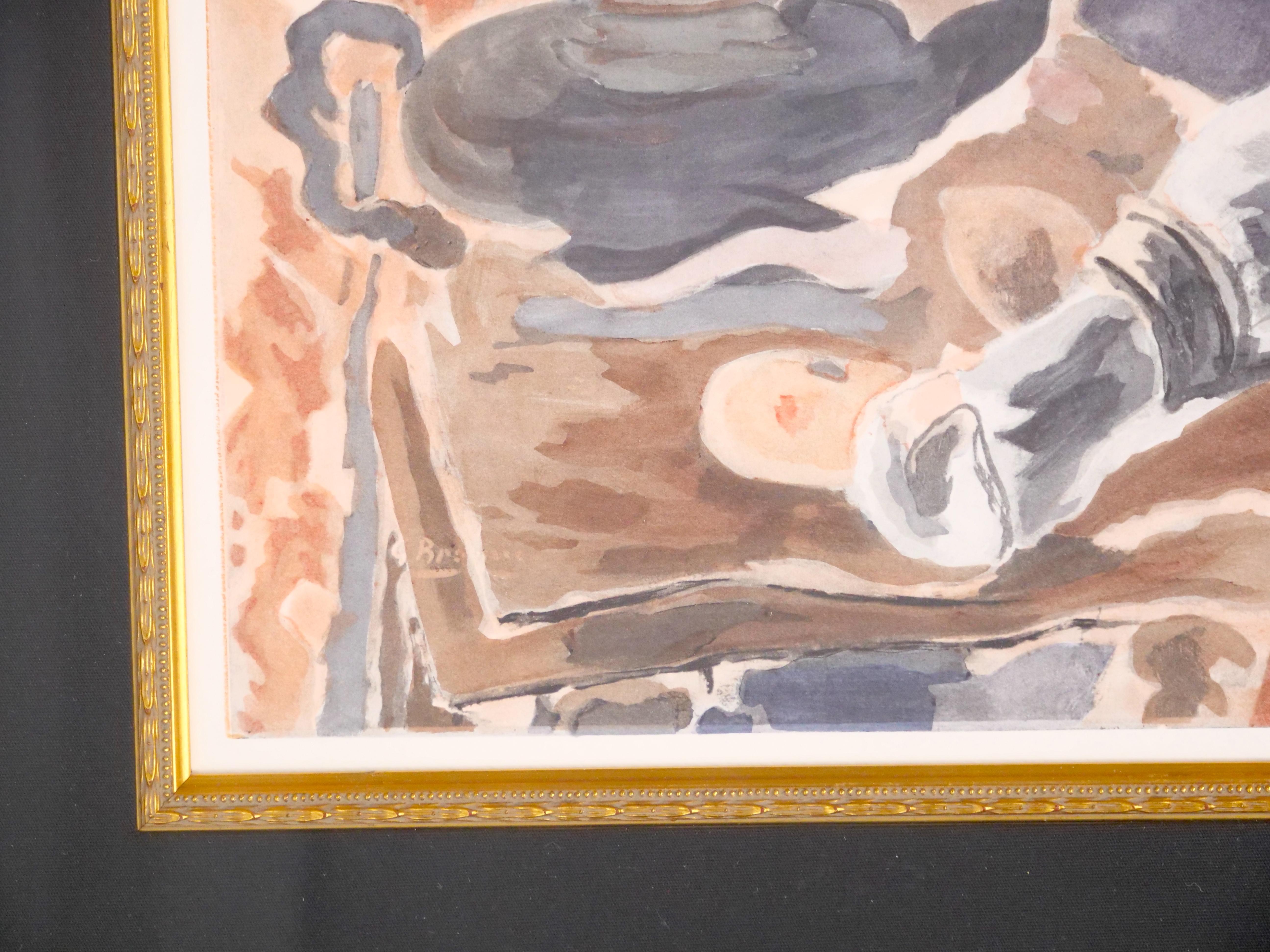 Bois doré Lithographie de George Braque « Nature Morte a la Serviette » en vente