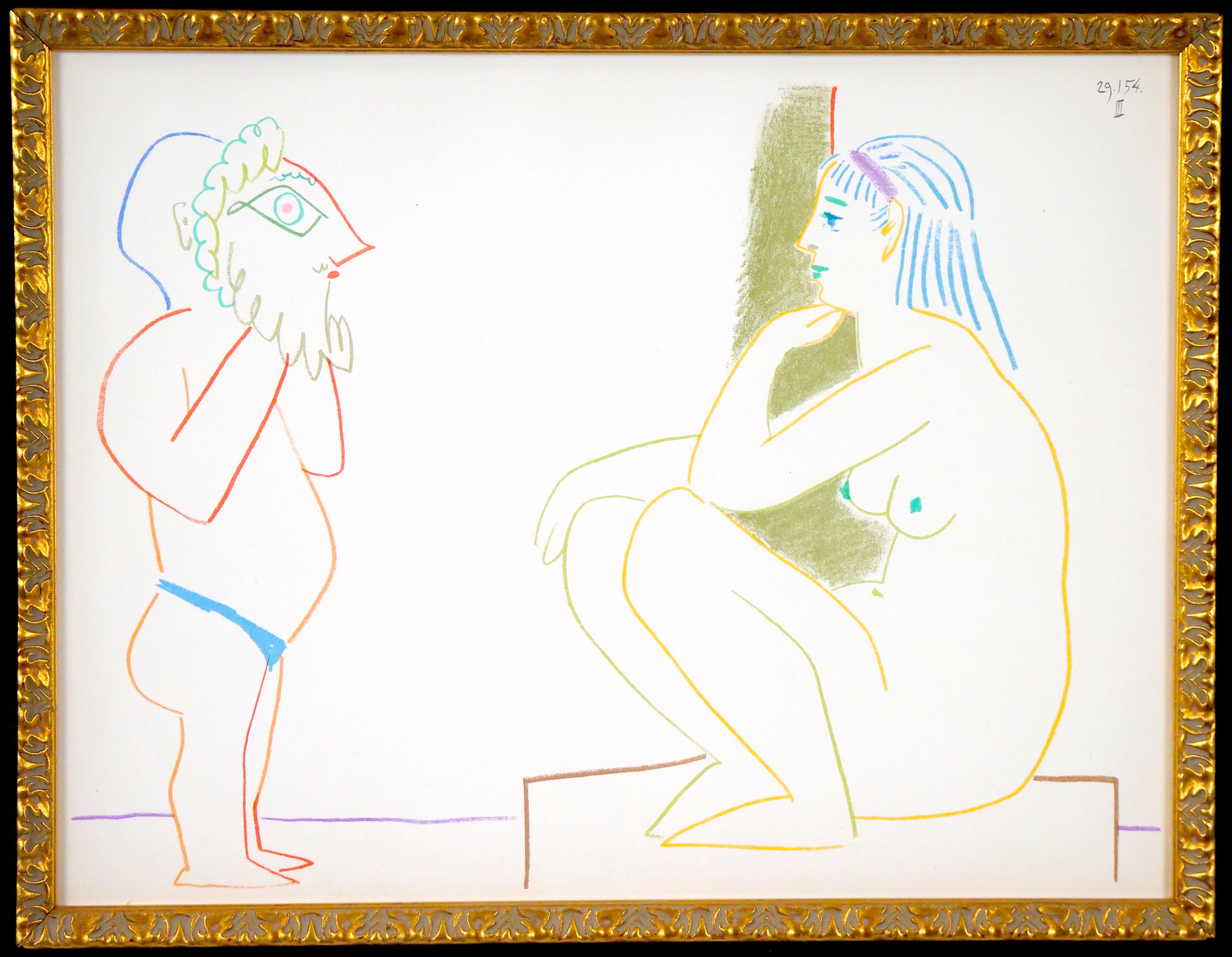 Pablo Picasso Lithographie „La Comedie Humaine“ mit vergoldetem Holzrahmen im Angebot 13