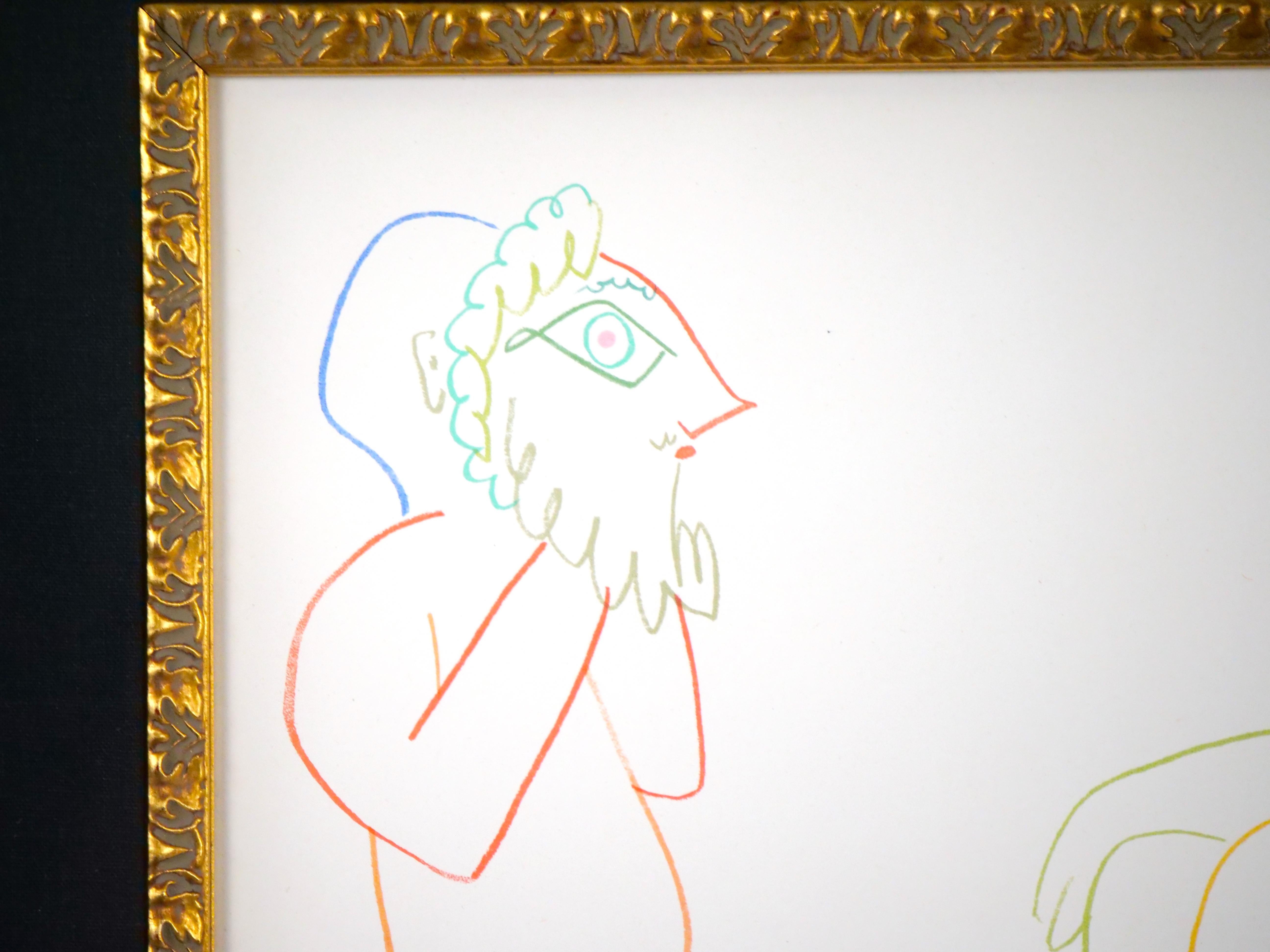 Pablo Picasso Lithographie „La Comedie Humaine“ mit vergoldetem Holzrahmen (Vergoldet) im Angebot