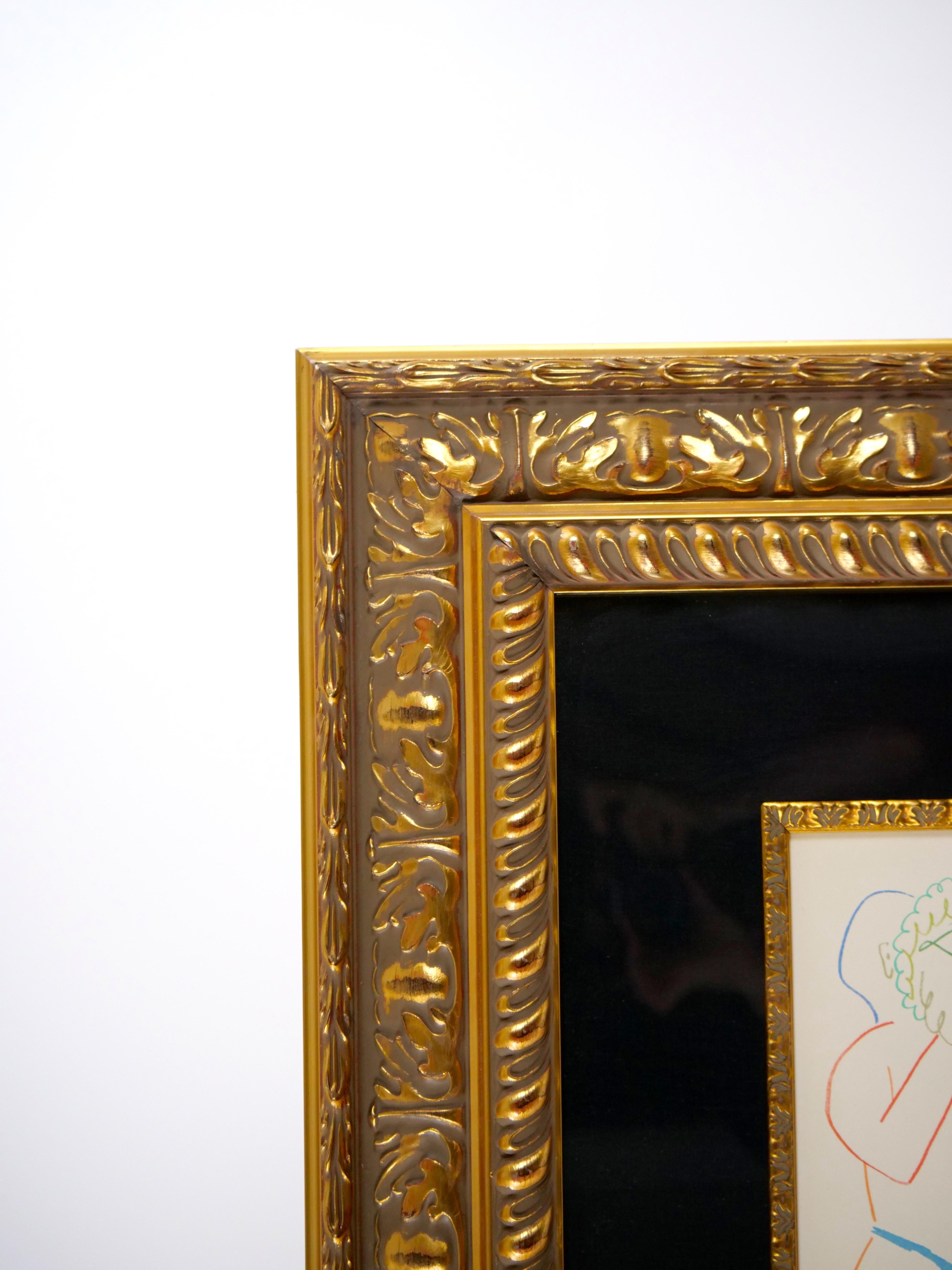 Pablo Picasso Lithographie „La Comedie Humaine“ mit vergoldetem Holzrahmen (Glas) im Angebot