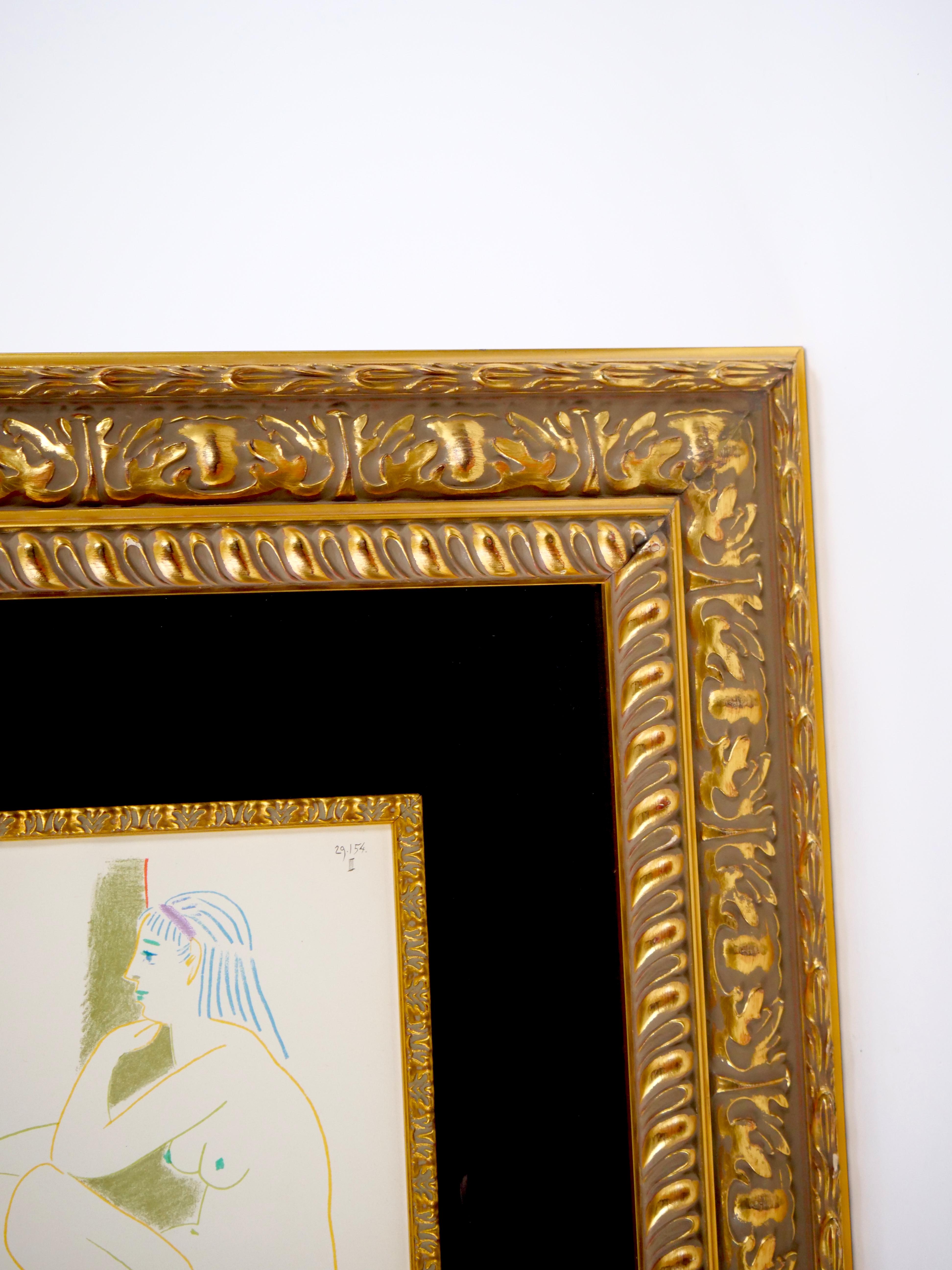 Pablo Picasso Lithographie „La Comedie Humaine“ mit vergoldetem Holzrahmen im Angebot 1
