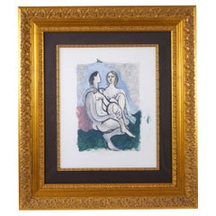 Pablo Picasso Lithographie „La Couple“ mit vergoldetem Holzrahmen