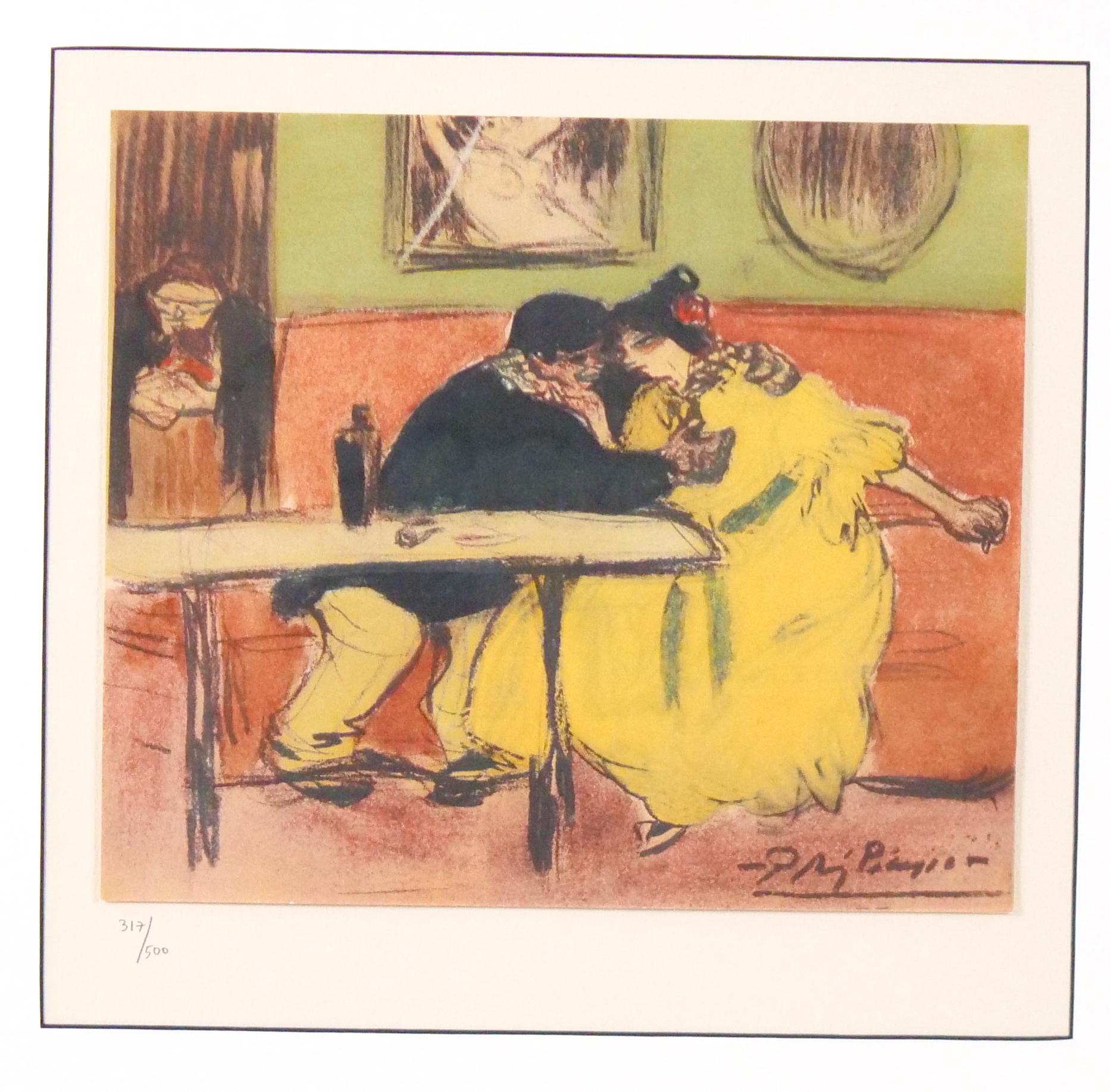 Begeben Sie sich auf eine Reise durch künstlerische Brillanz mit dieser in vergoldetem Holz gerahmten Lithographie von Pablo Picasso mit dem Titel 
