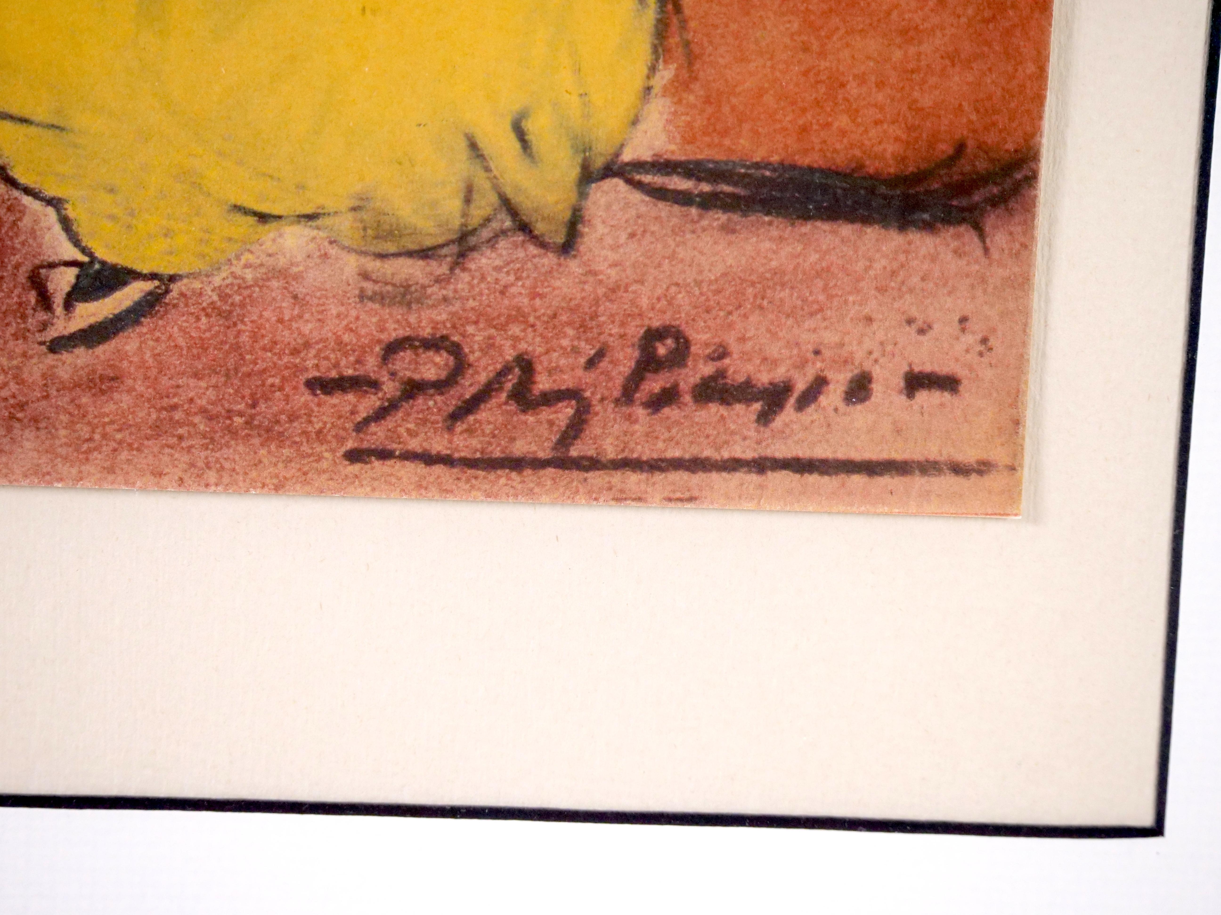 Doré Cadre en bois doré - Lithographie de Pablo Picasso - « Le devian » en vente