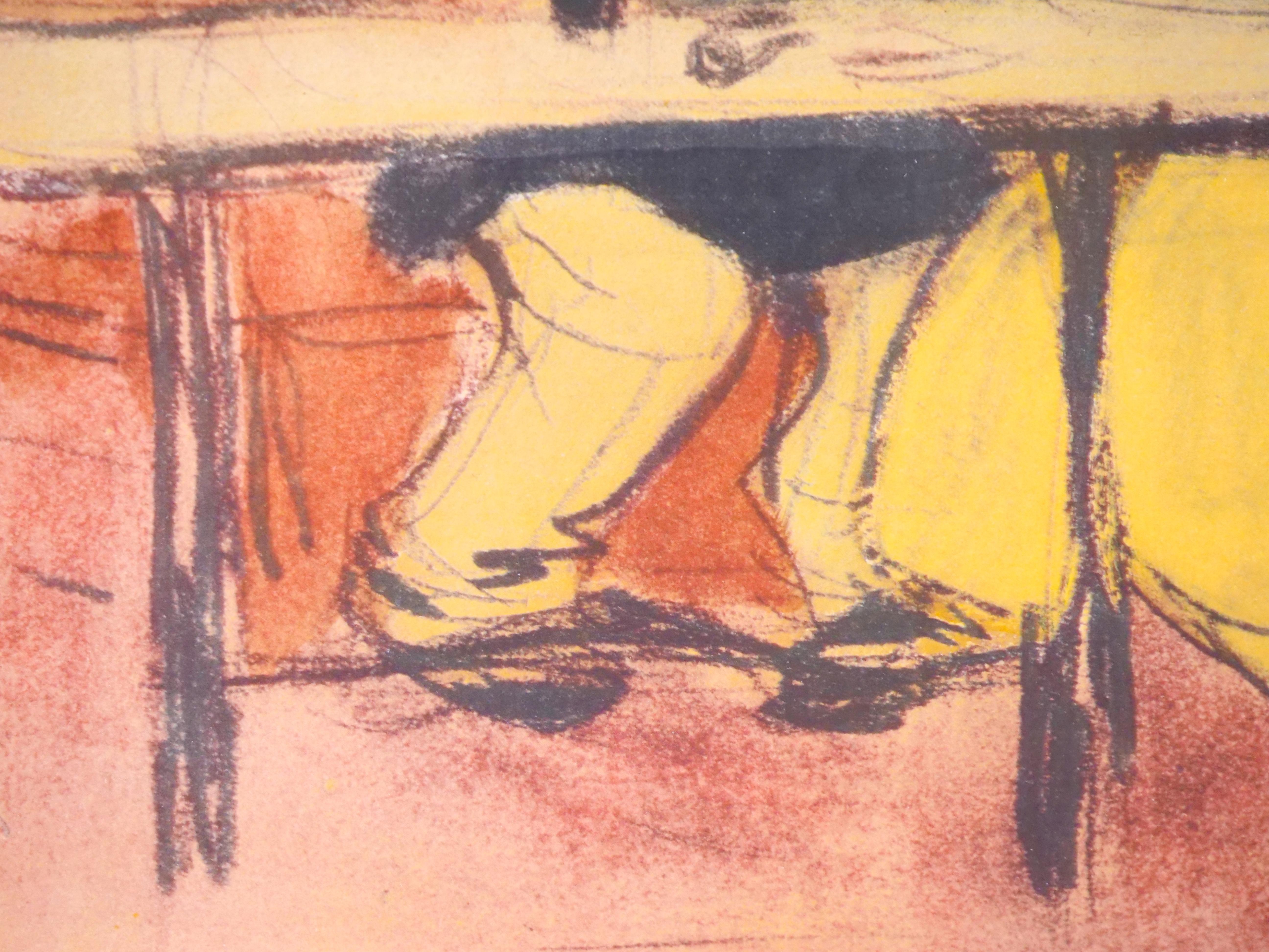 Verre Cadre en bois doré - Lithographie de Pablo Picasso - « Le devian » en vente
