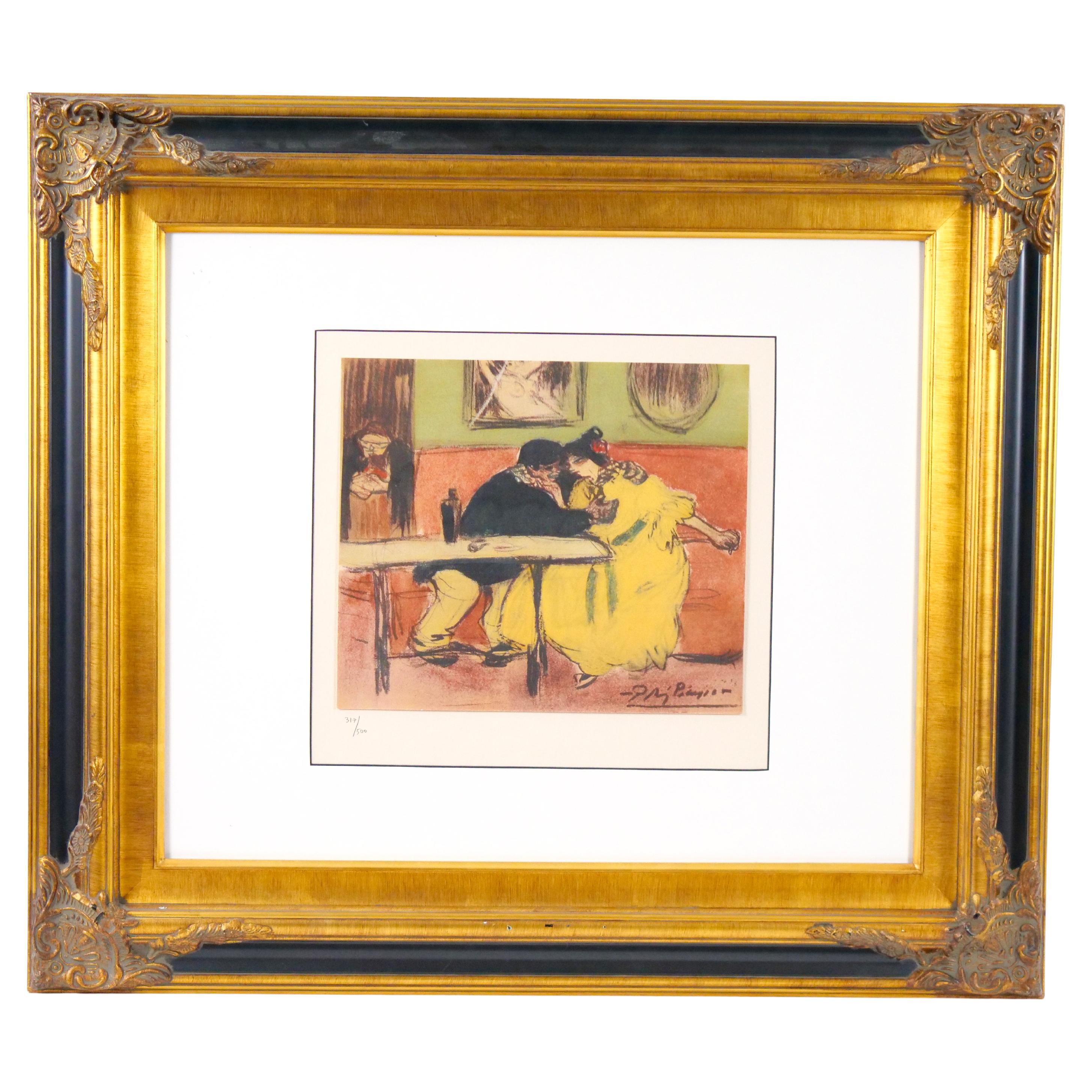 Pablo Picasso Lithographie „Le devian“ mit vergoldetem Holzrahmen im Angebot