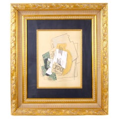 Cadre en bois doré Lithographie de Pablo Picasso "Nature Morte Avec Le Guitare"