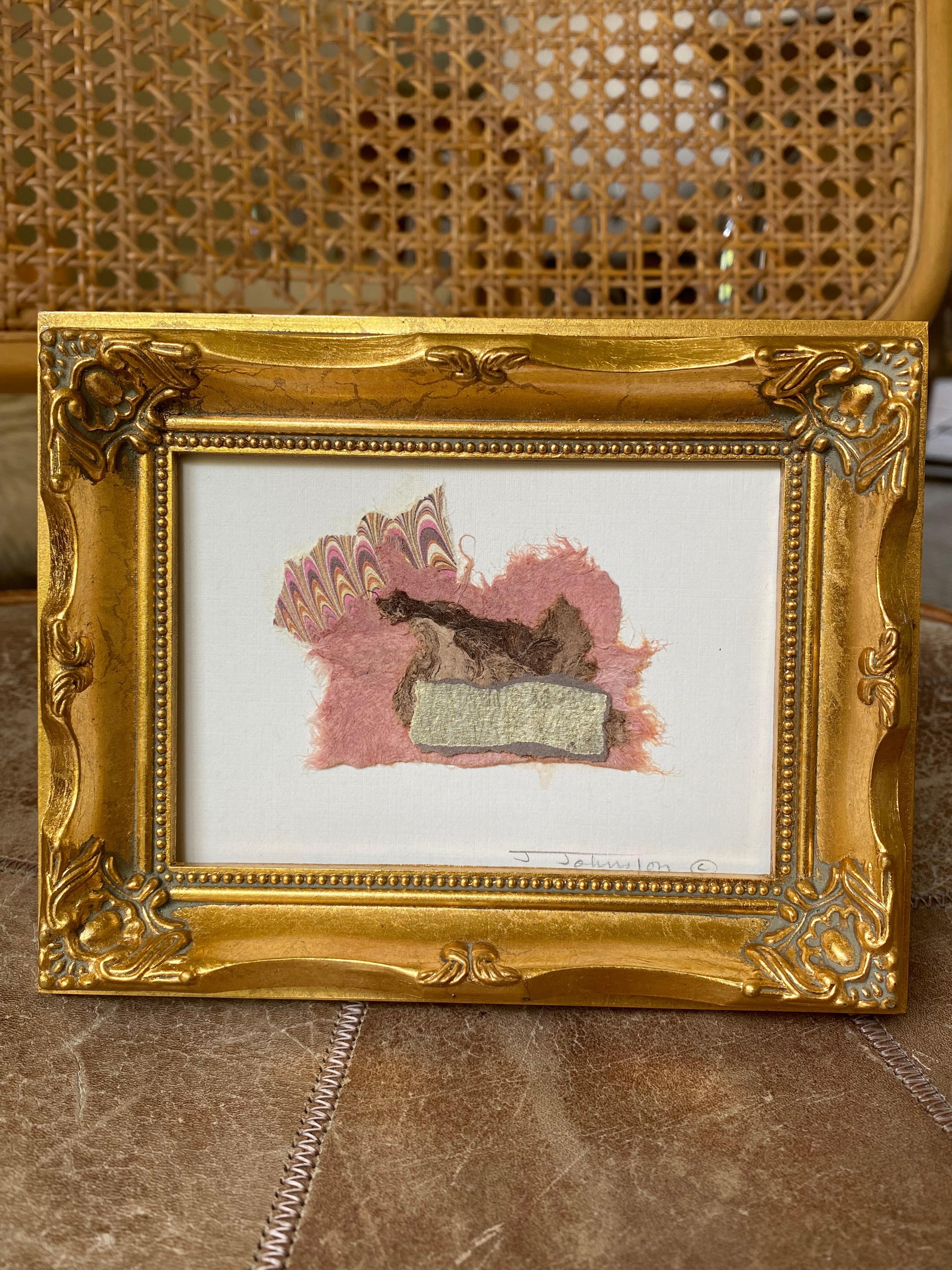 Post-Modern Gilt Wood Framed Contemporary Collage Painting For Sale