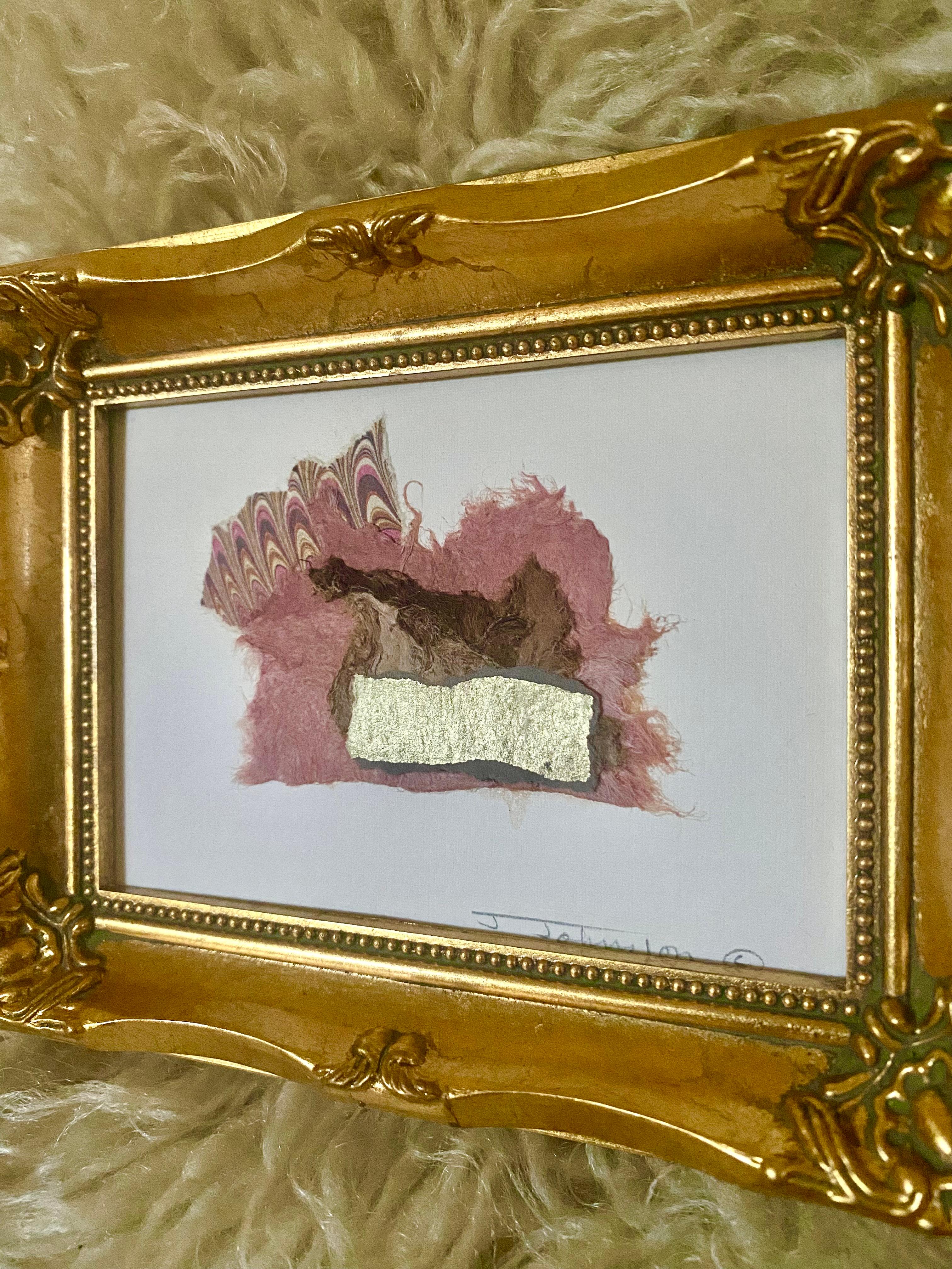 Gilt Wood Framed Contemporary Collage Painting In Good Condition For Sale In Round Top, TX