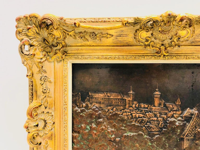 Giltwood Framed Copper Plate Nuremberg City View Vintage, 1920s In Good Condition For Sale In Nürnberg, DE