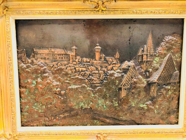 Early 20th Century Giltwood Framed Copper Plate Nuremberg City View Vintage, 1920s For Sale
