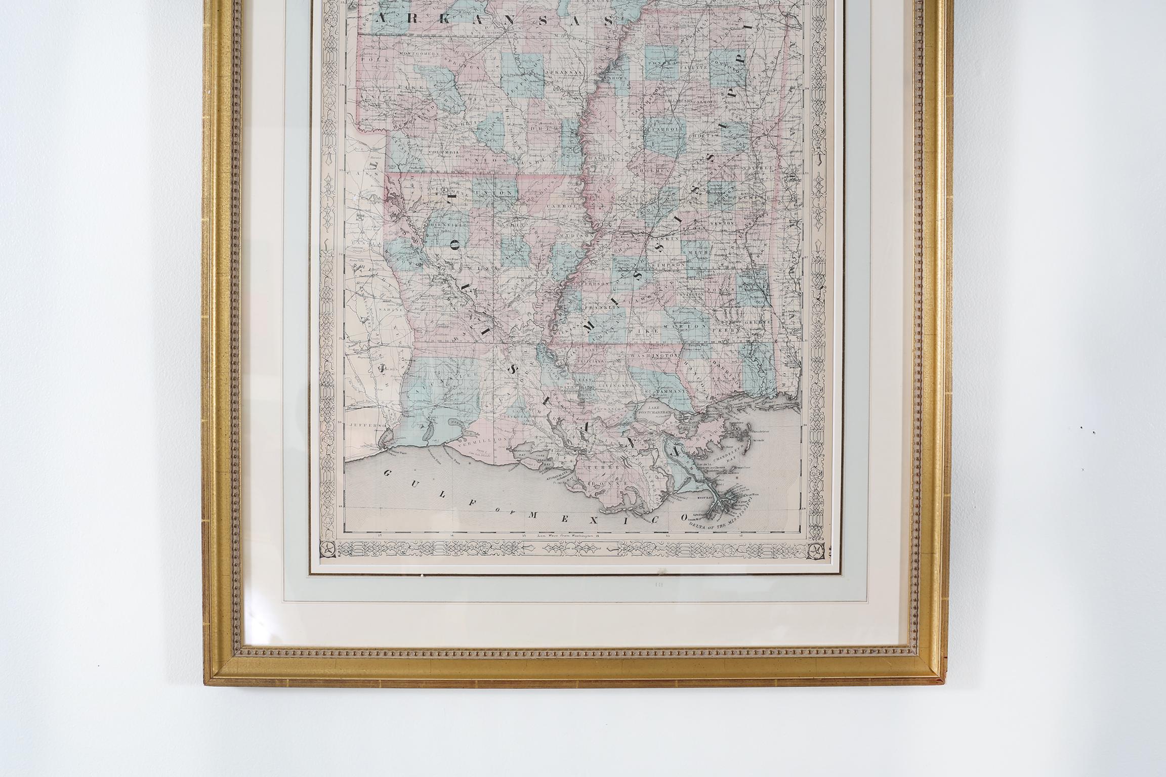 20th Century Giltwood Framed / Matted Library / Study Room Map