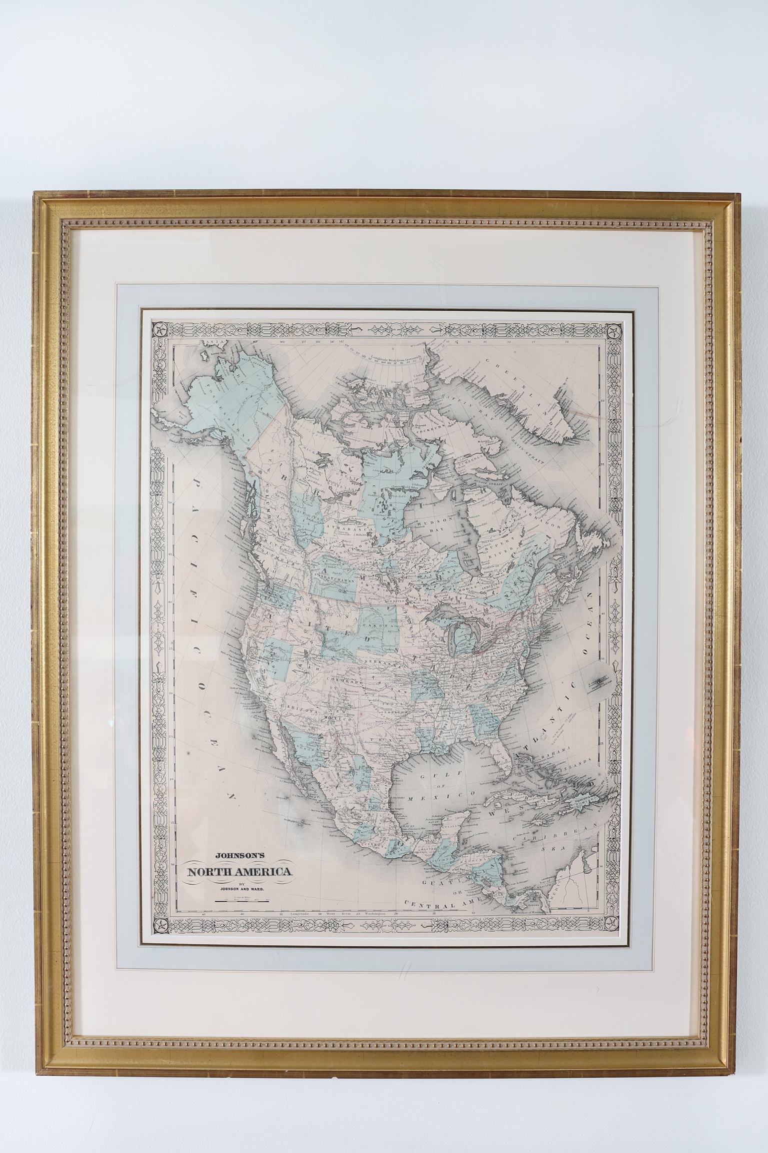 Giltwood Framed and Matted Map In Good Condition In Tarry Town, NY