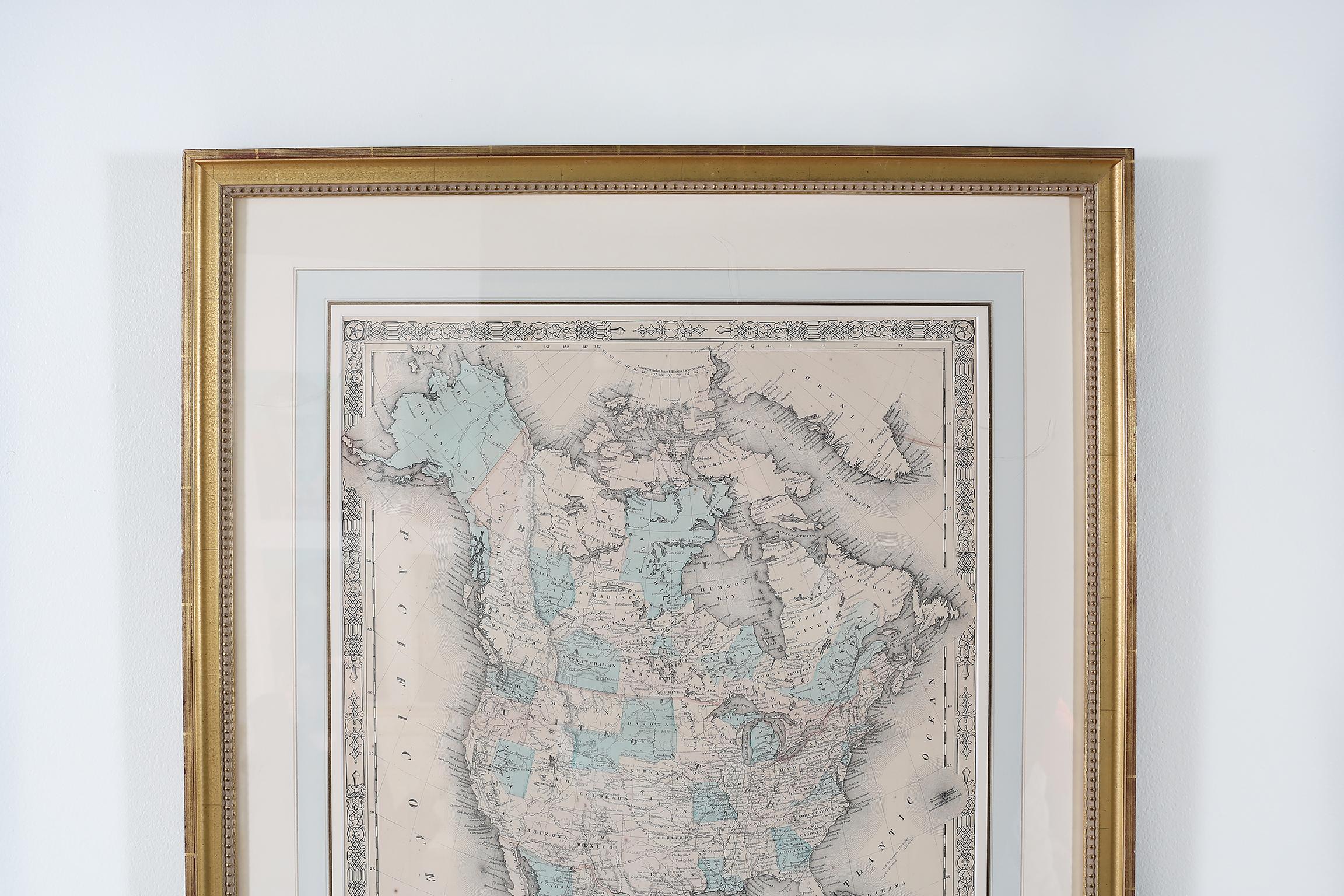 20th Century Giltwood Framed and Matted Map