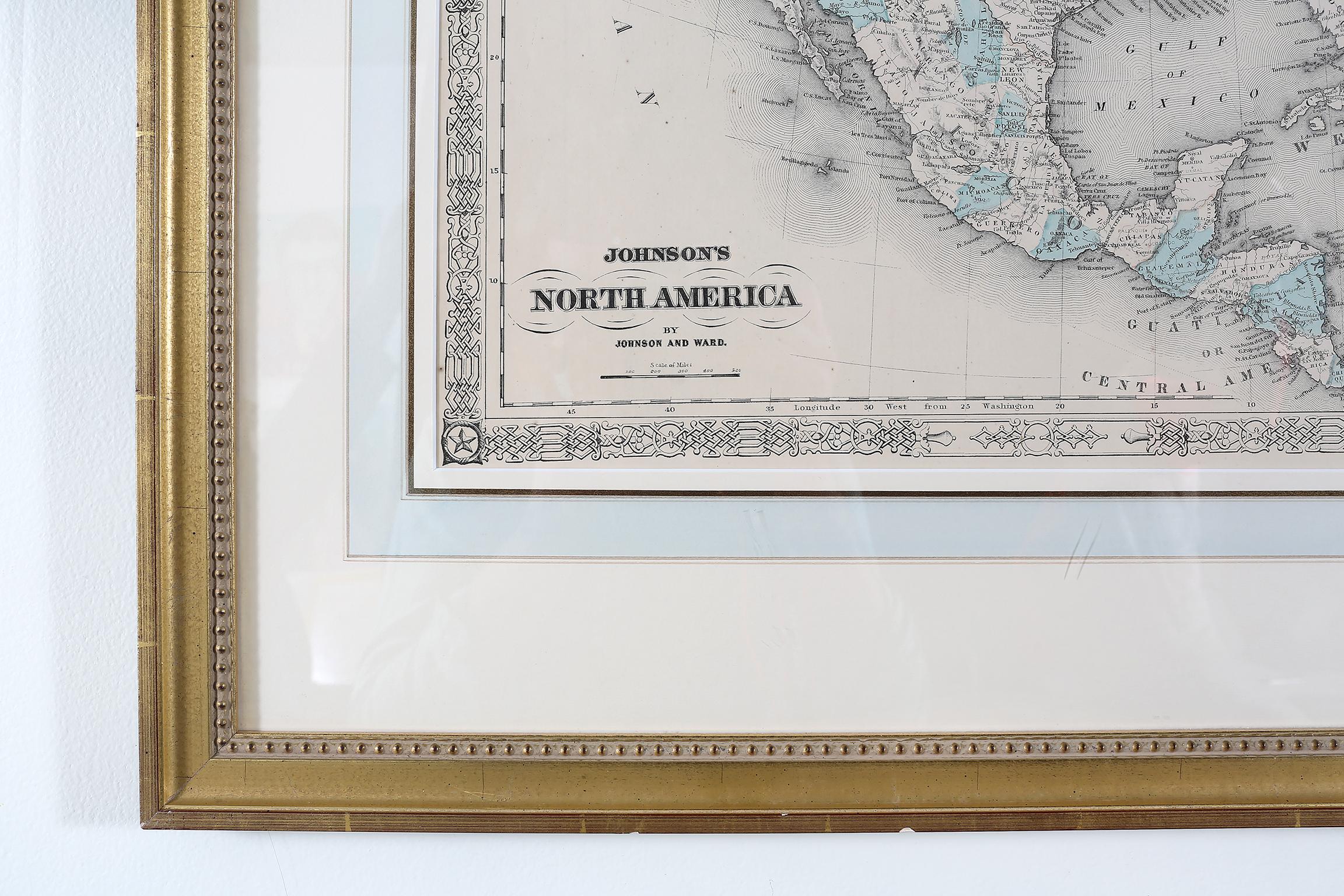 20th Century Giltwood Framed / Matted Map / North America