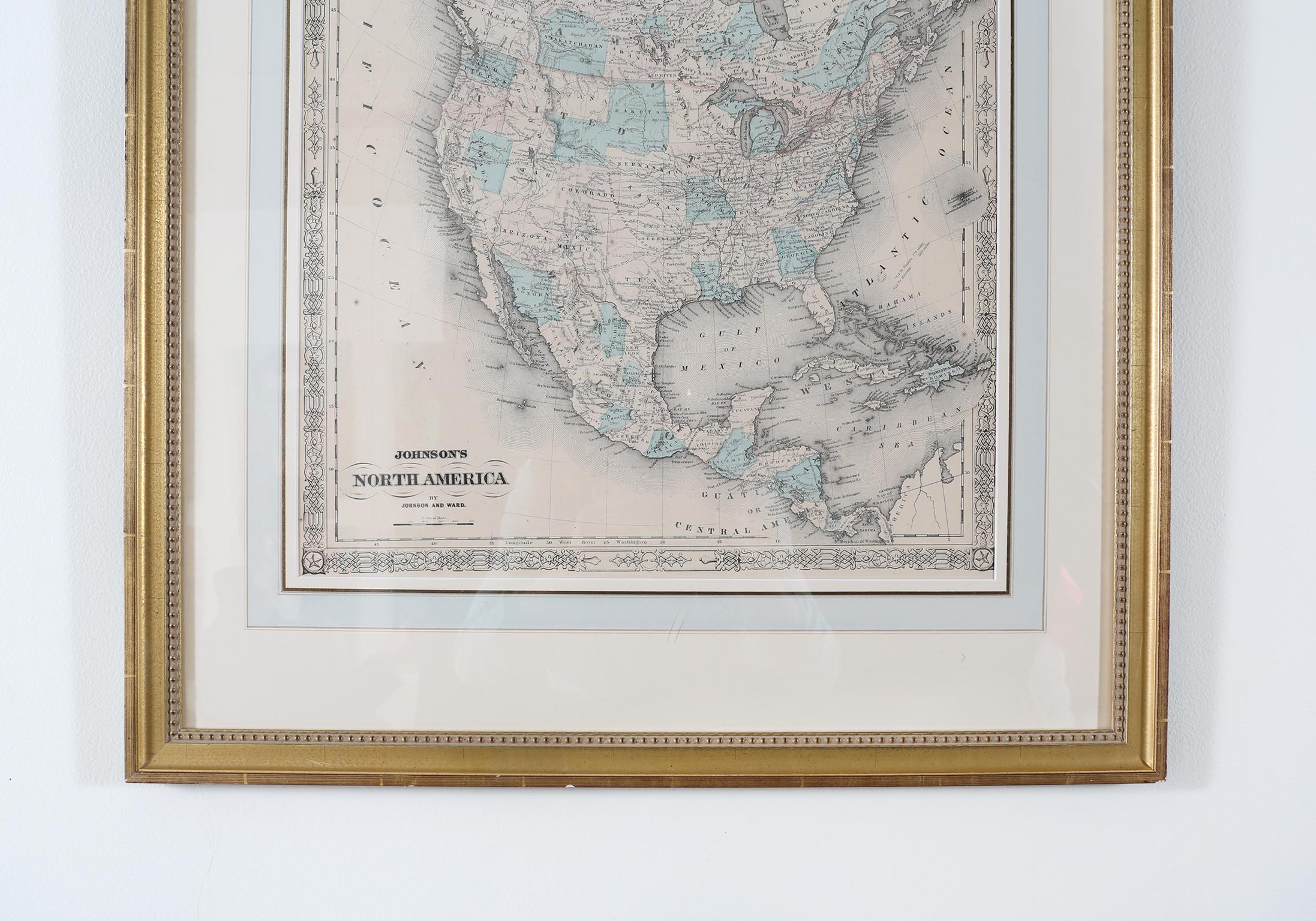 Giltwood Framed / Matted Map / North America 1