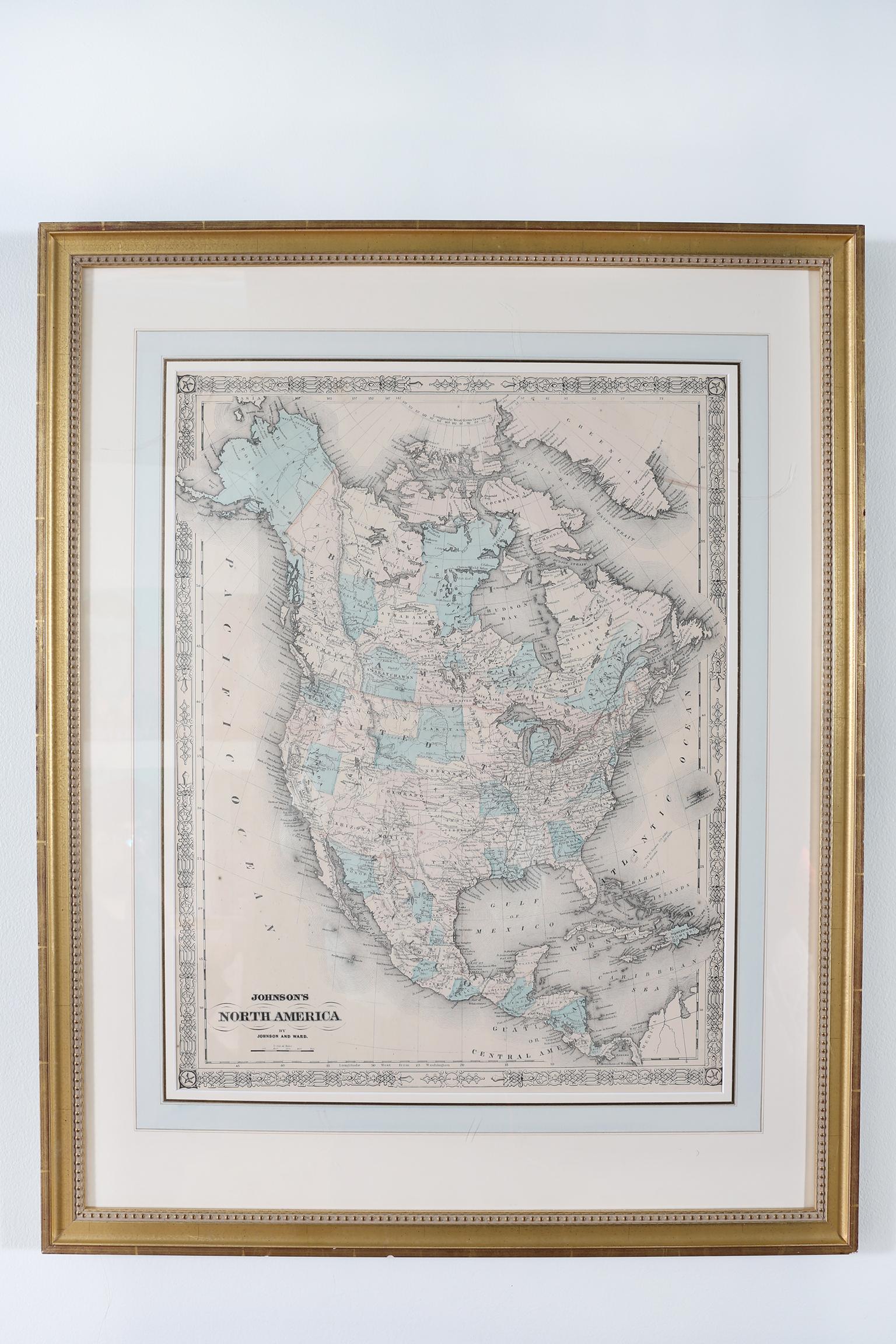 Giltwood Framed / Matted Map / North America 3