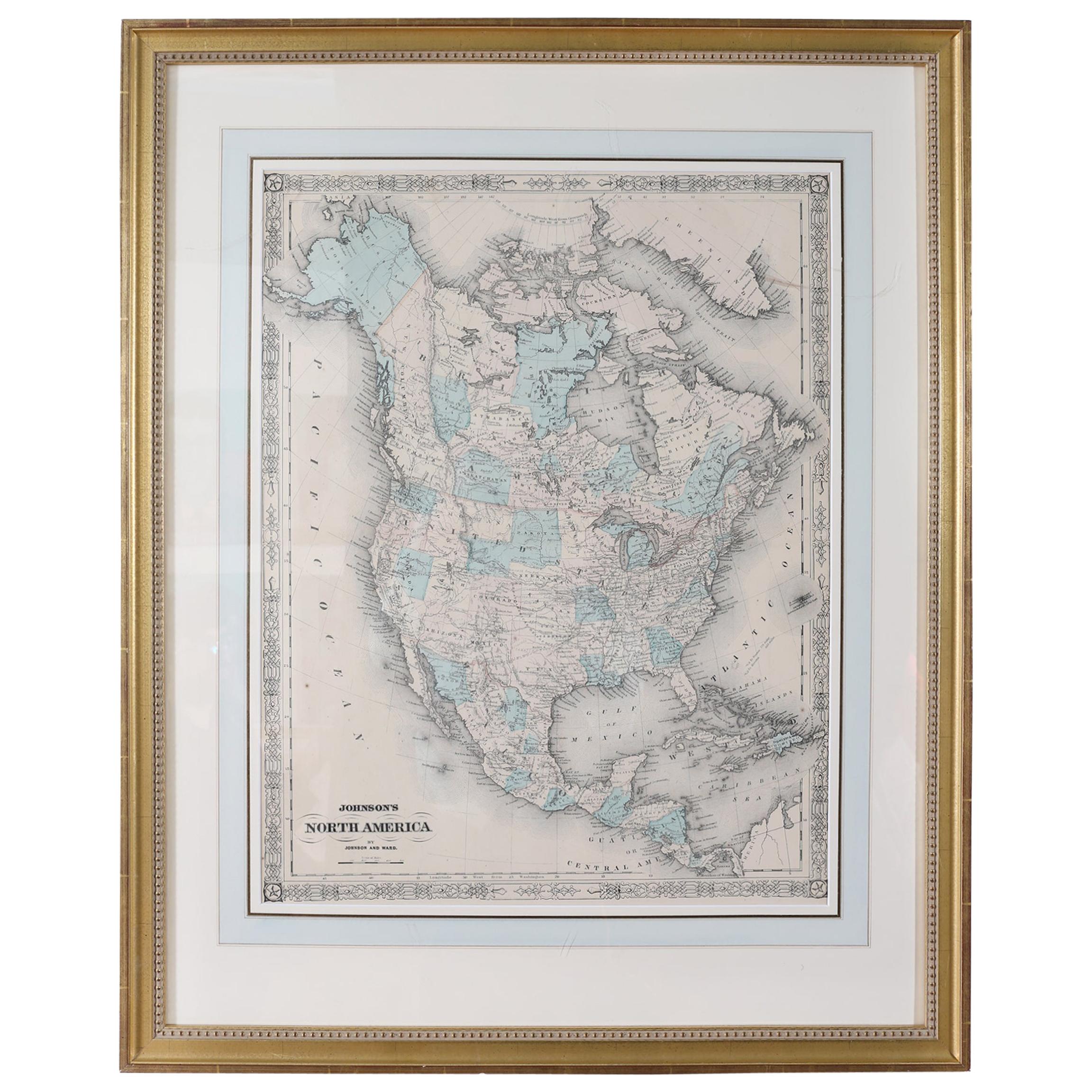 Giltwood Framed / Matted Map / North America