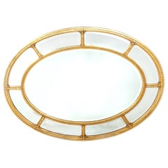 Gilt Wood Framed Oval Shape Beveled Wall Mirror